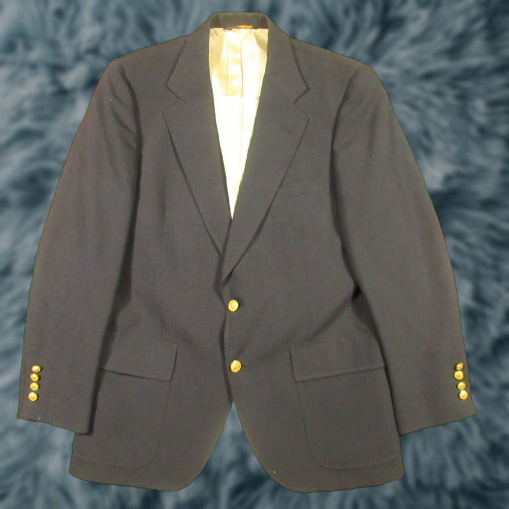 Doublet VINTAGE Racquet Club Blazer 40R Blue Wool Tweed Double-Breasted Brass Button Wimbledon Blazer Men Regular Chest 40 Notch Lapel Solid Wool Size 40R - 1 Thumbnail