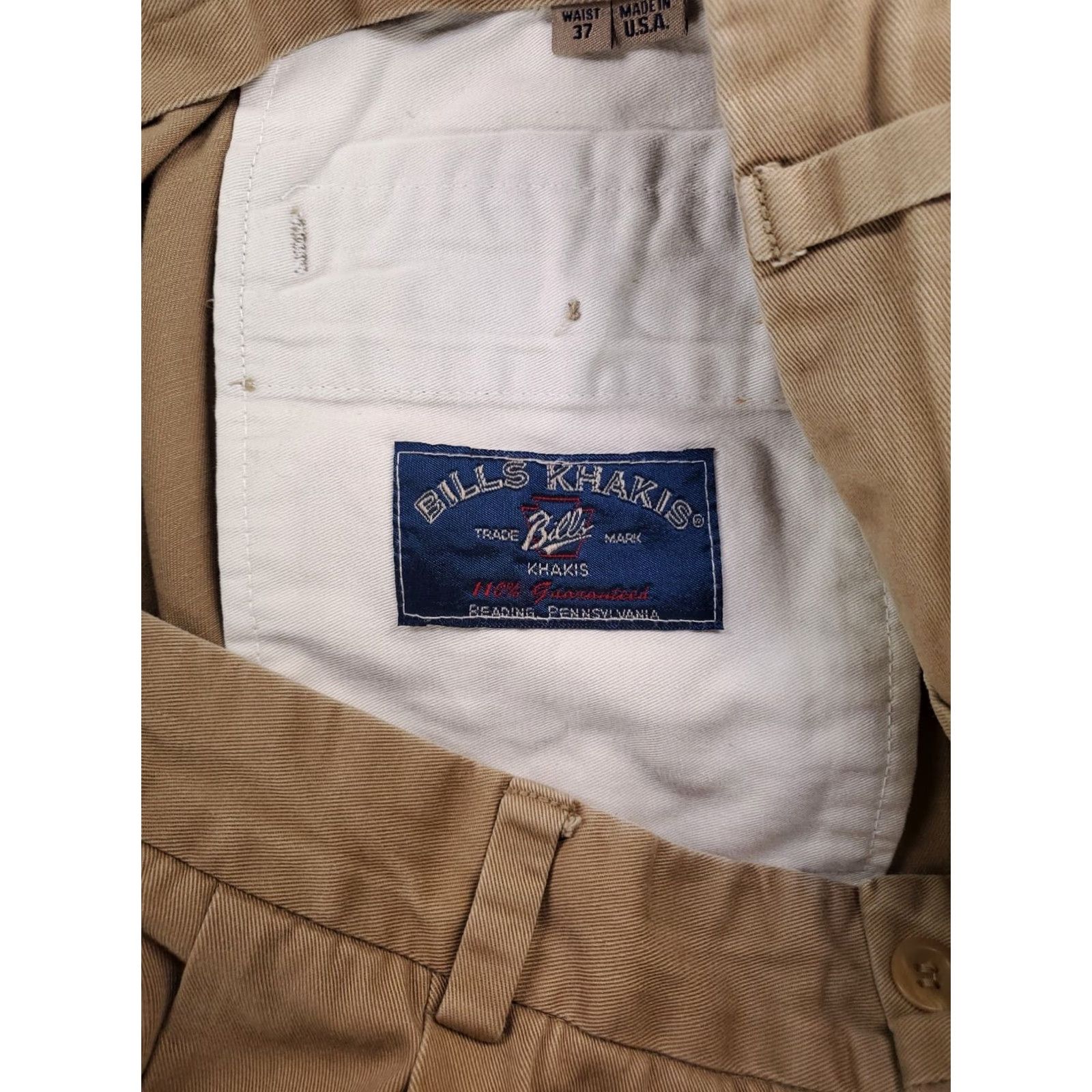 Bills Khakis Bills Khakis Pants Tan Pleated Made USA Mens 37 Inseam 31 Beige Chino Regular 37 x 31 Mens Size US 37 - 3 Thumbnail