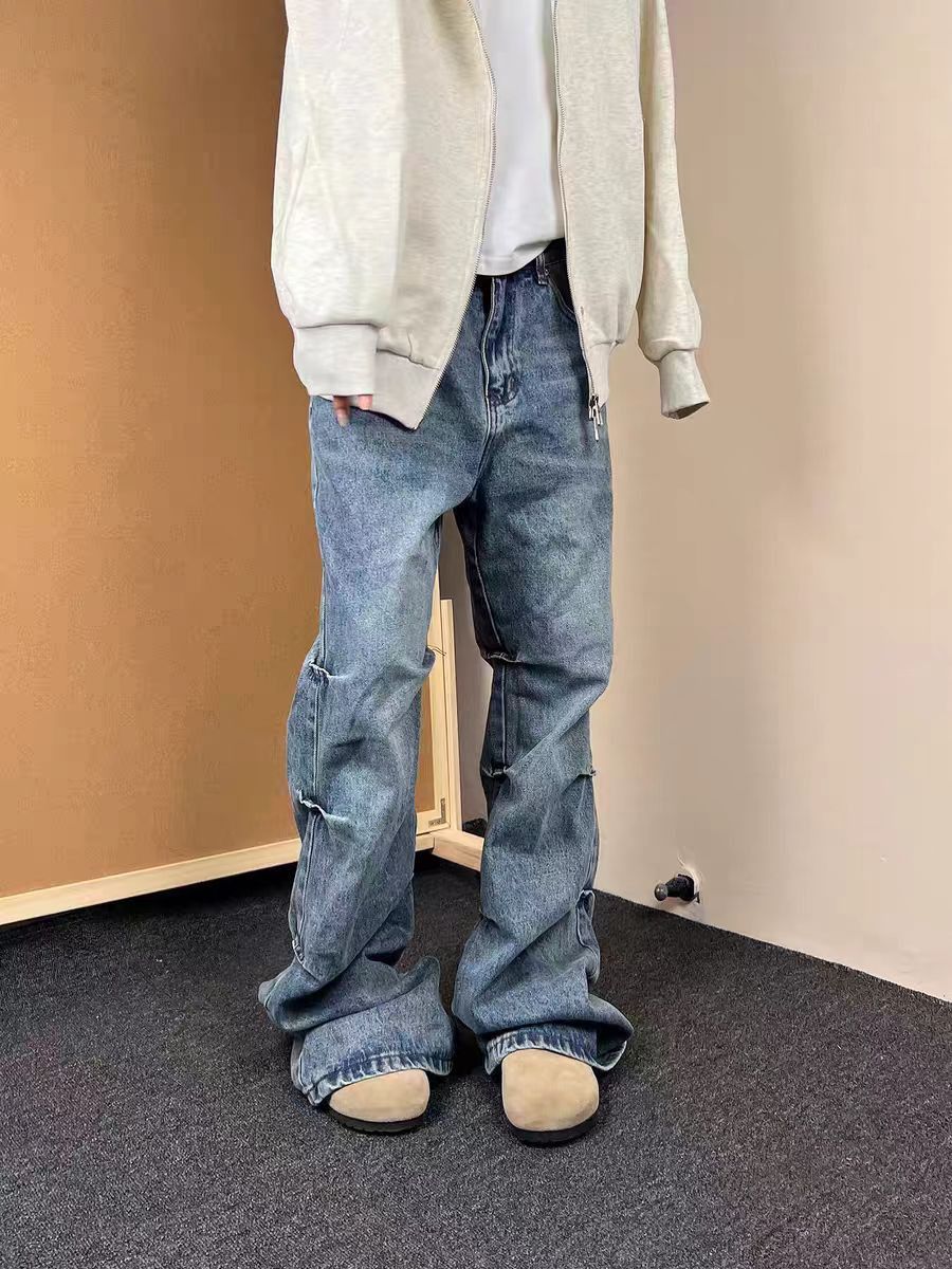 Jean Blue Pleated Wide-Leg Jeans Size US 32 / EU 48 - 1 Thumbnail