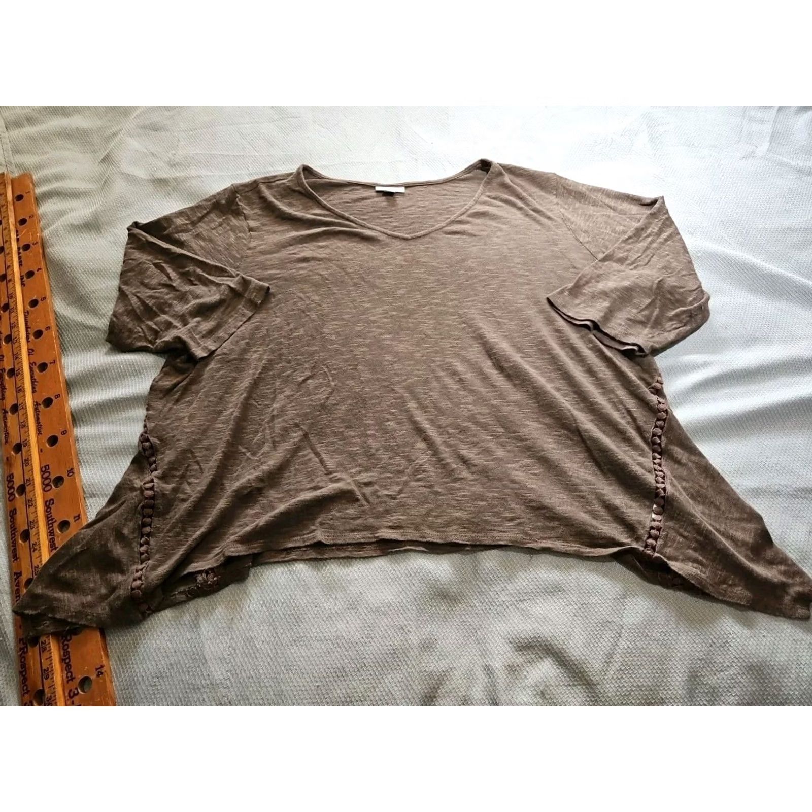 J. Jill VINTAGE J Jill Shirt Womens 3X Plus Brown Pullover Stretch Knit Linen Cotton Blend Top Size XXL / US 16-18 / IT 52-54 - 2 Thumbnail