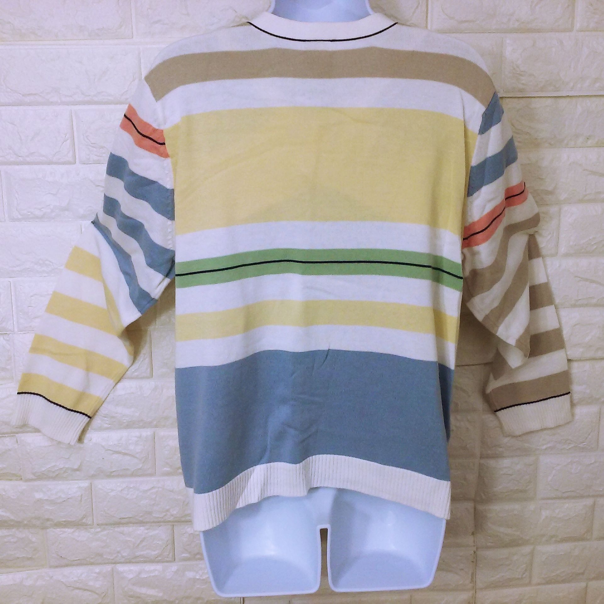 Vintage 90s Koret Knit Cardigan Top Novelty Sweater Striped Classic Size L / US 10 / IT 46 - 9 Thumbnail