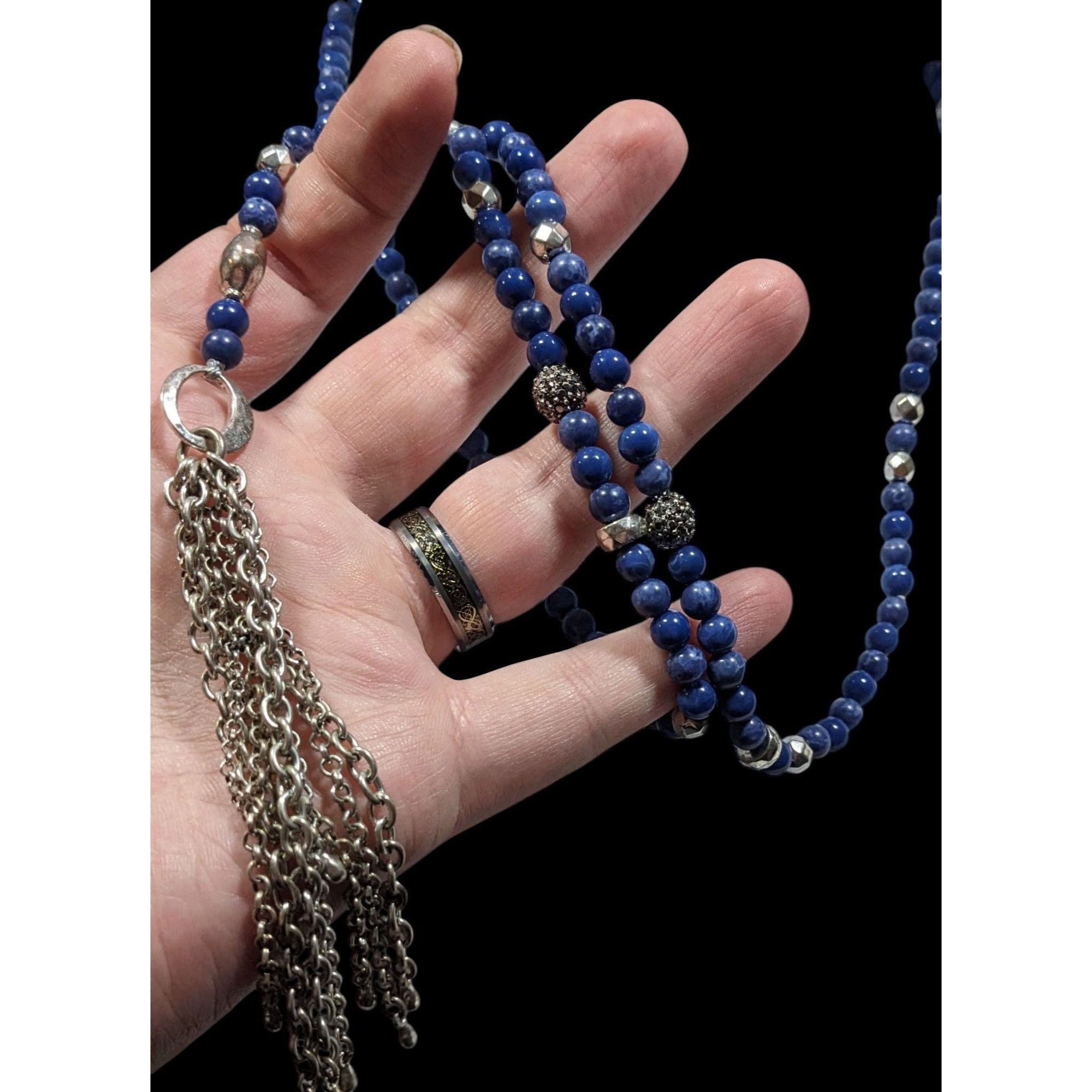 Lucky Brand Bohemian Lucky Brand Lapis Lazuli Beaded Chain Tassel Neckla Size ONE SIZE - 5 Thumbnail