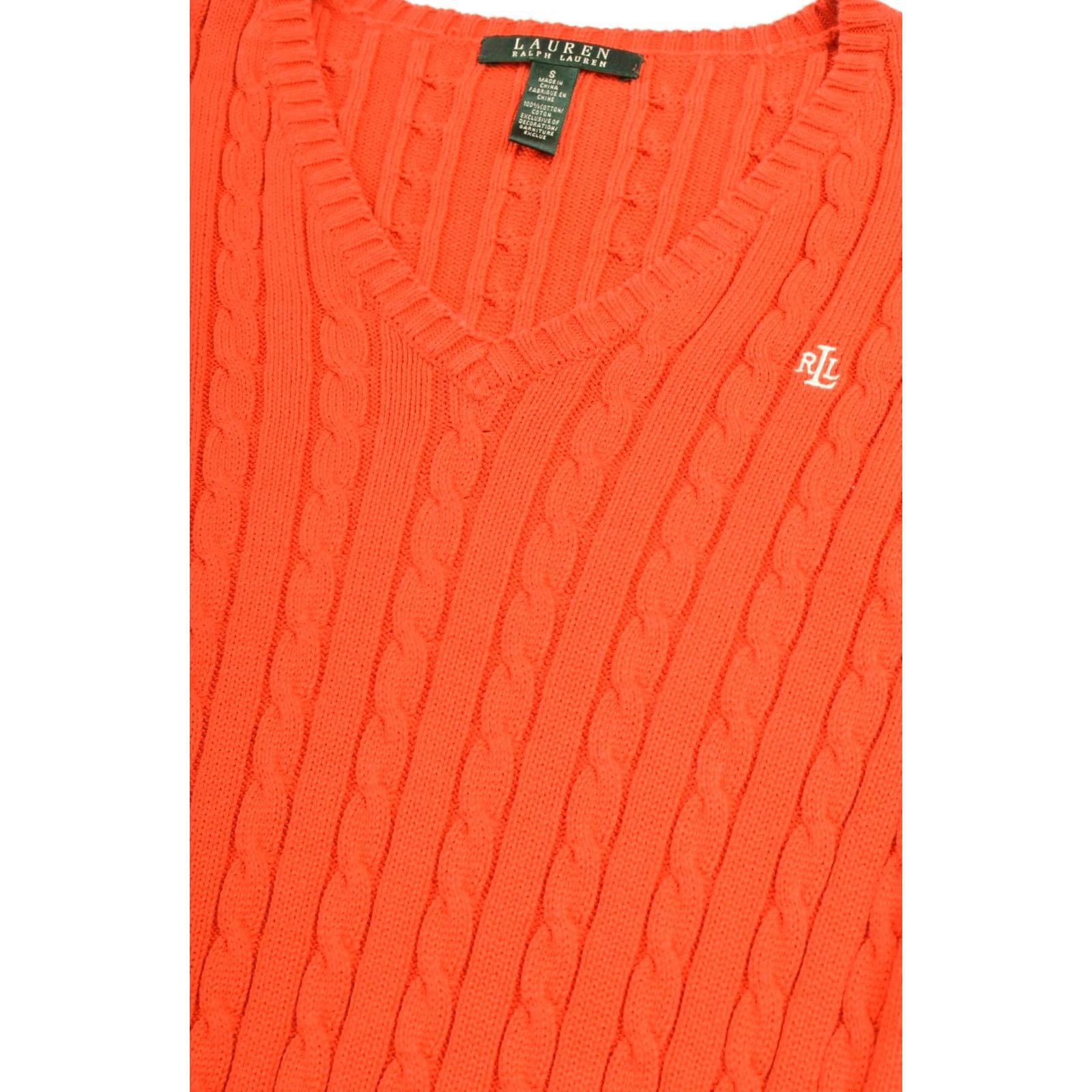 Ralph Lauren VINTAGE LRL Lauren Ralph Lauren Cable Knit Orange V-Neck Pullover Sweater Size S Womens Size S / US 4 / IT 40 - 2 Thumbnail