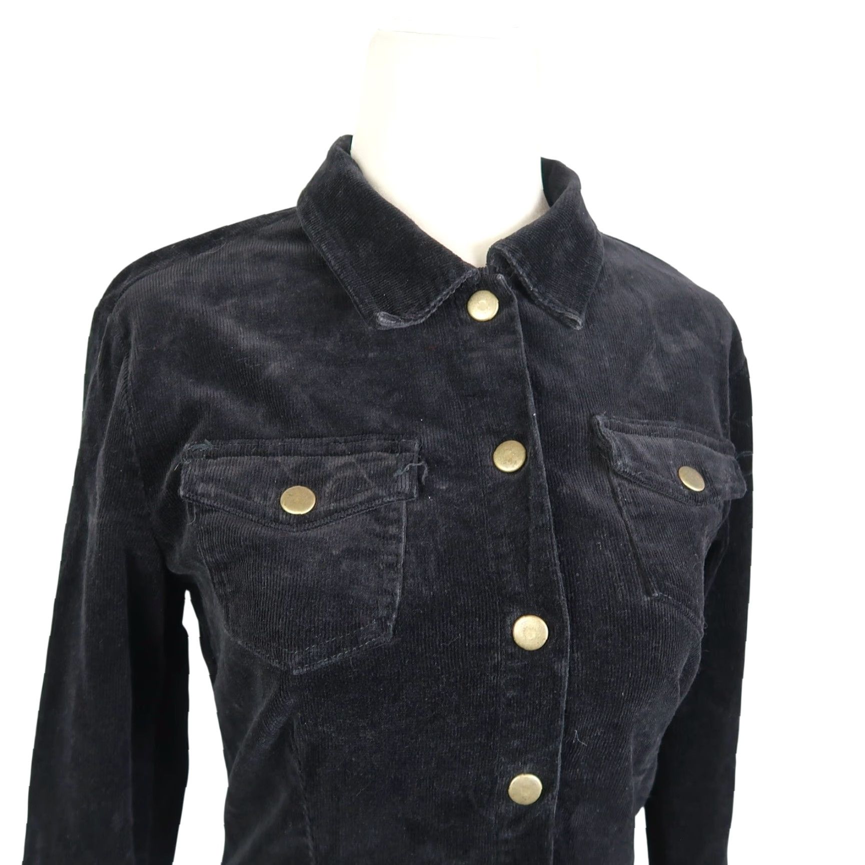 Velvet VINTAGE 90s Juno Shirt Dress Black Corduroy Velvet Drop Waist Knee Length Long Sleeve M Womens Dress Shirt Dress Size M / US 6-8 / IT 42-44 - 2 Thumbnail