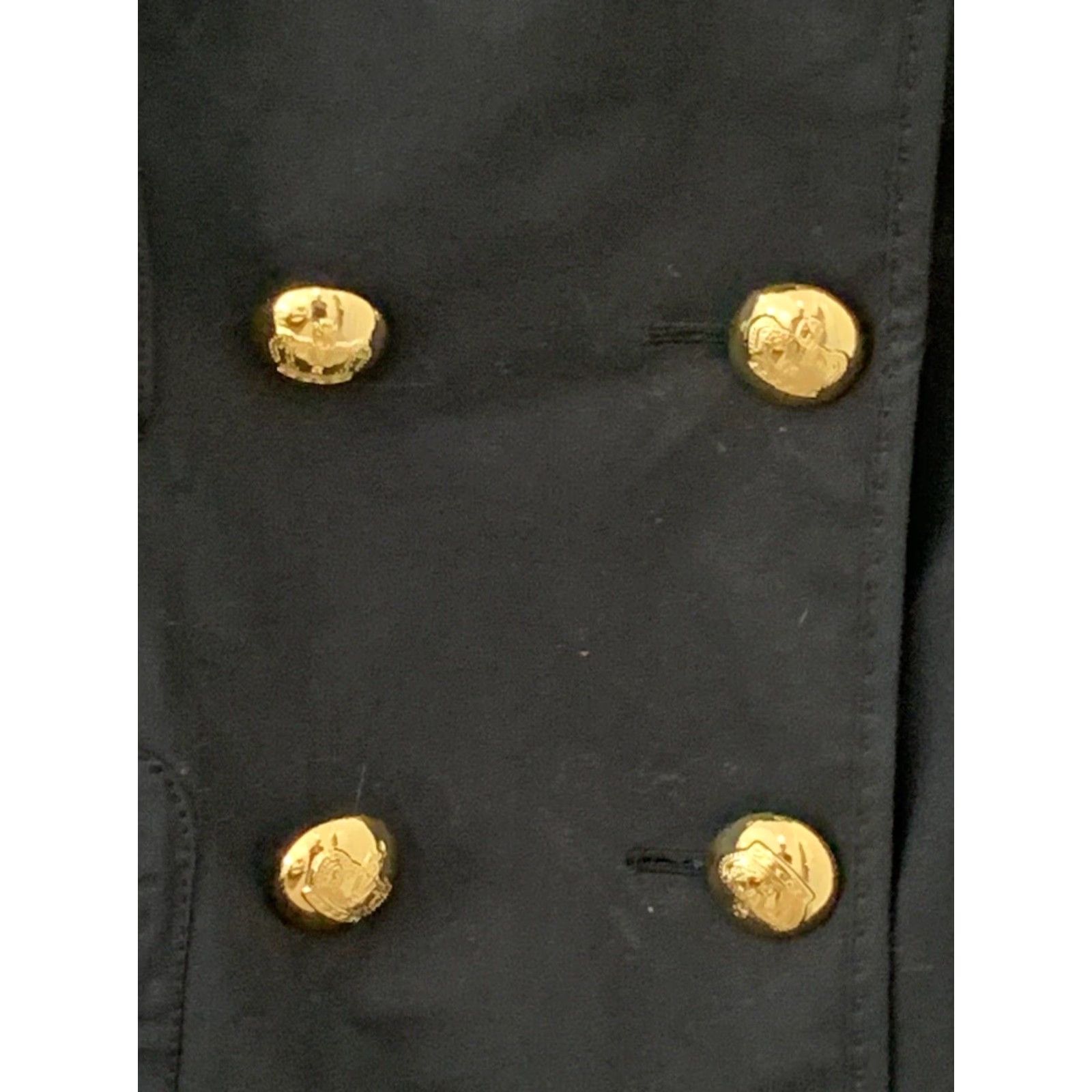 Juicy Couture Womens Juicy Couture Trench Coat Jacket Navy Petite Gold Buttons Beltless PP Blue Men’s Military Ruffle Trim Size XXS / US 00 / IT 34 - 4 Thumbnail