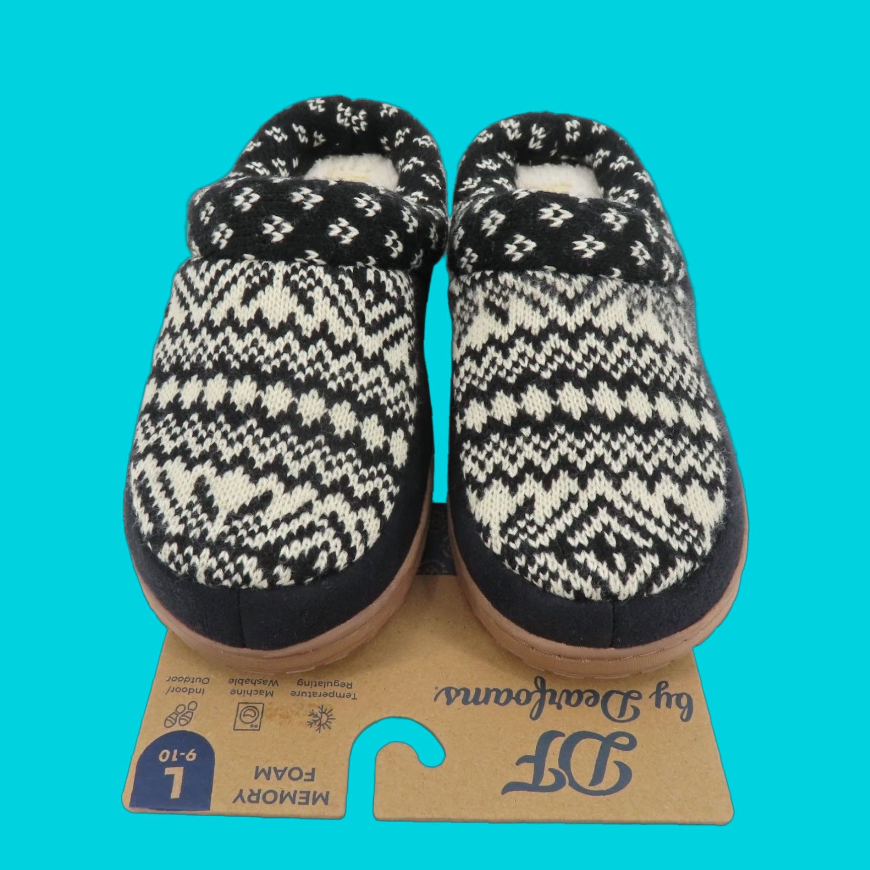 Vintage Dearfoams Slipper Women 9-10 Black Knit Memory Foam Slip-On Indoor Outdoor NEW Size ONE SIZE - 1 Thumbnail