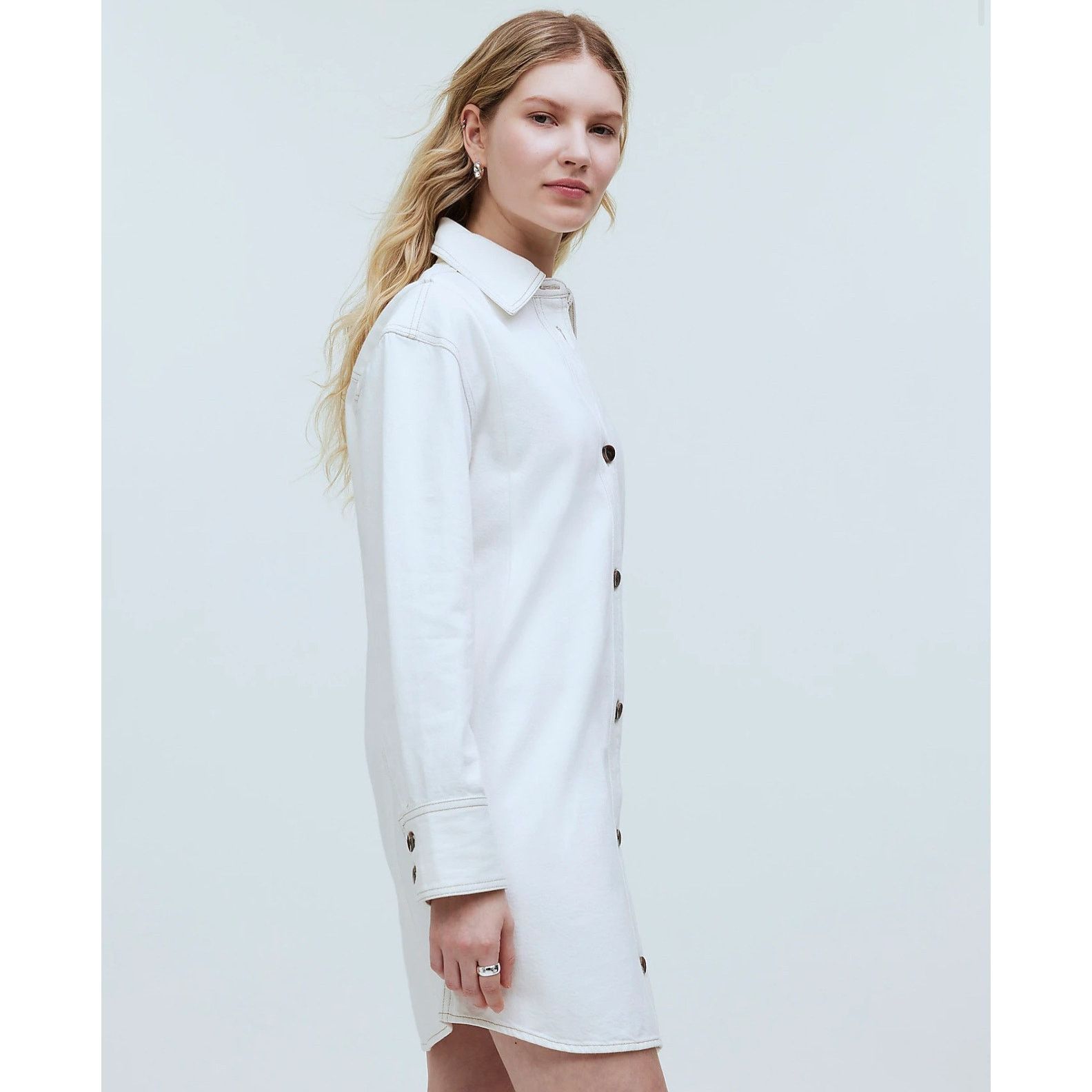 Madewell Madewell Denim Oversized Mini Shirtdress In White Size XS Size XS / US 0-2 / IT 36-38 - 2 Thumbnail