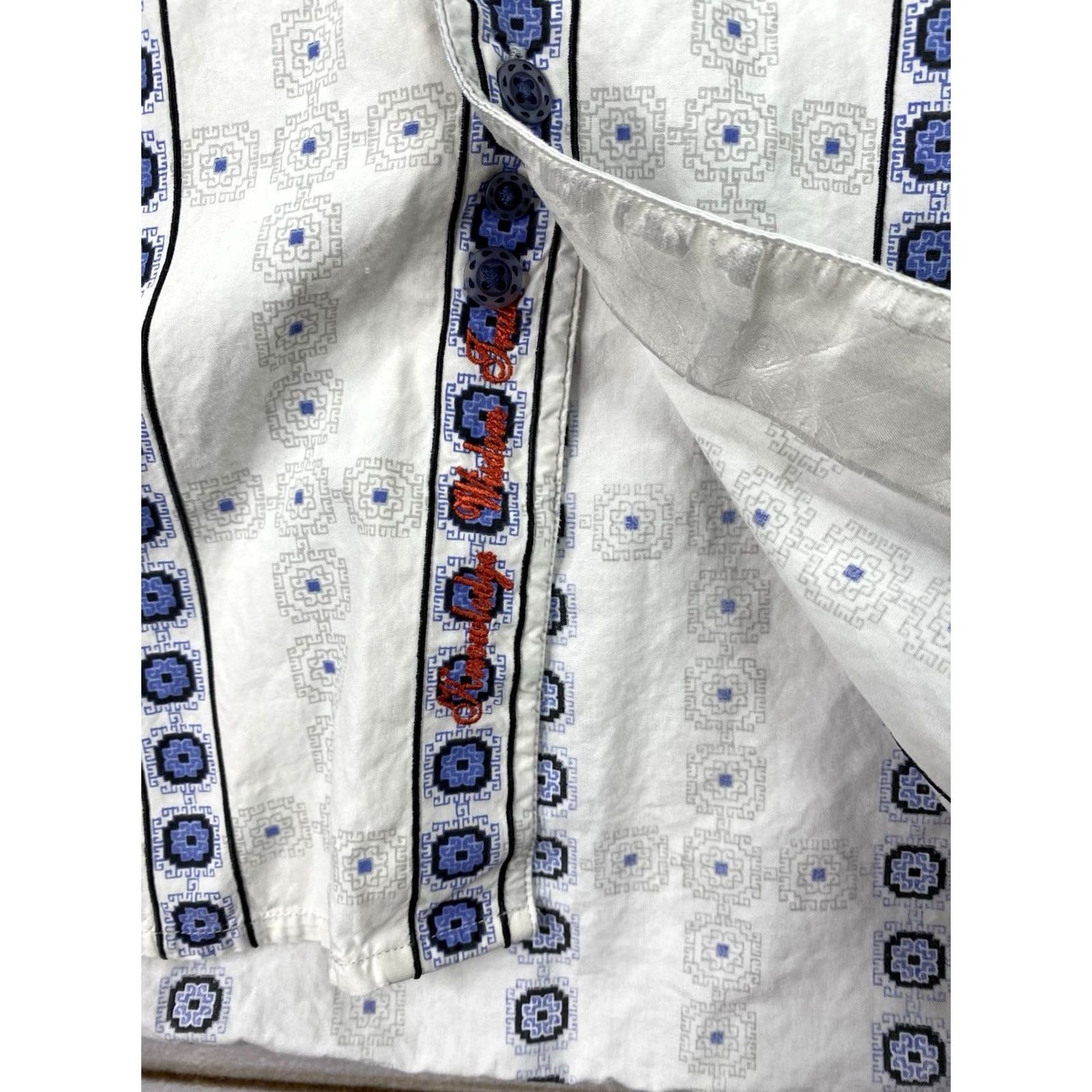 Robert Graham Robert Graham Mens Shirt Long Sleeve Button-Up Embroidered Logo Geometric White Blue L Size US L / EU 52-54 / 3 - 3 Thumbnail