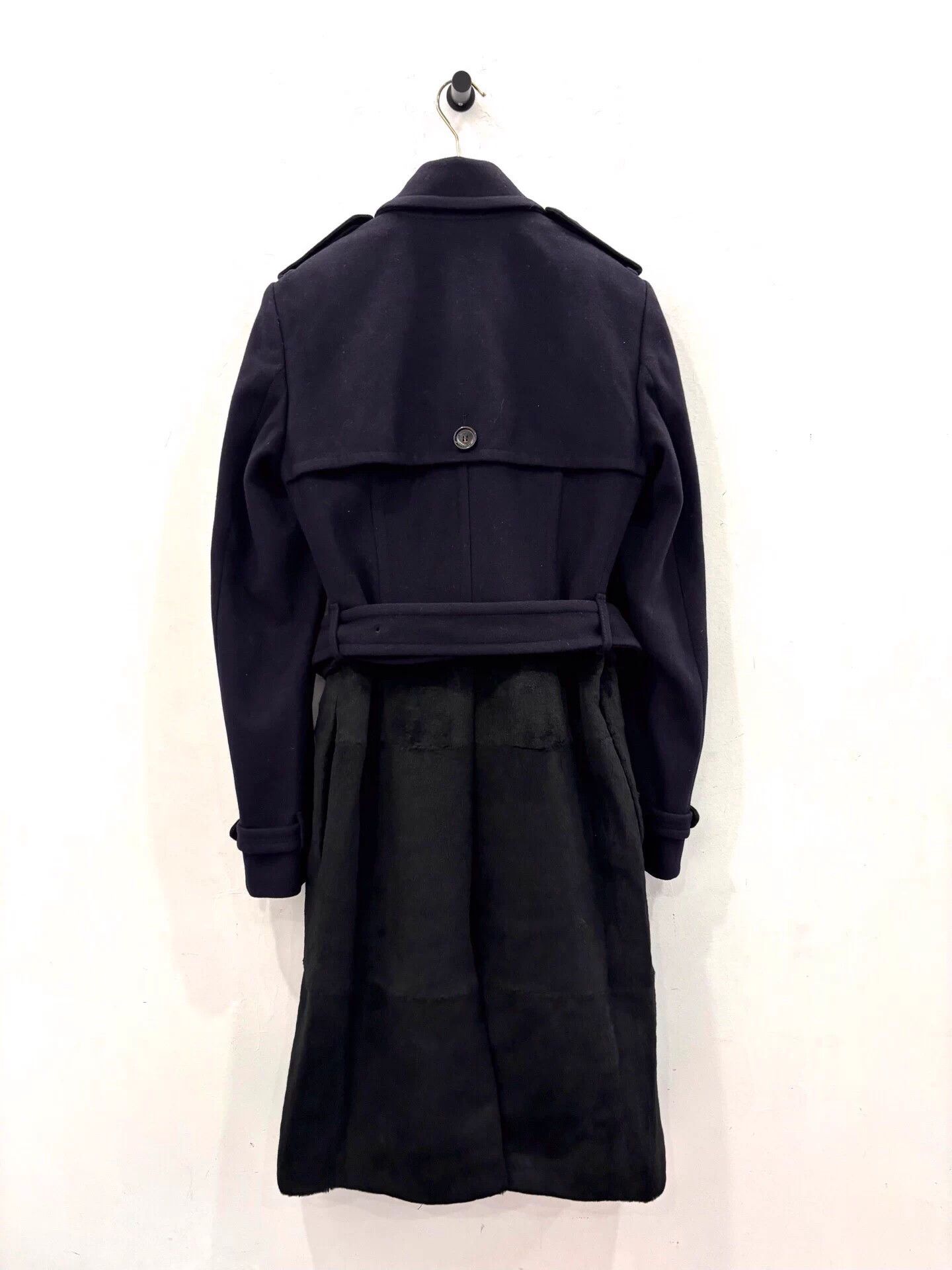 Burberry London Wool Trench Horseferry Black Rabbit Fur UK6