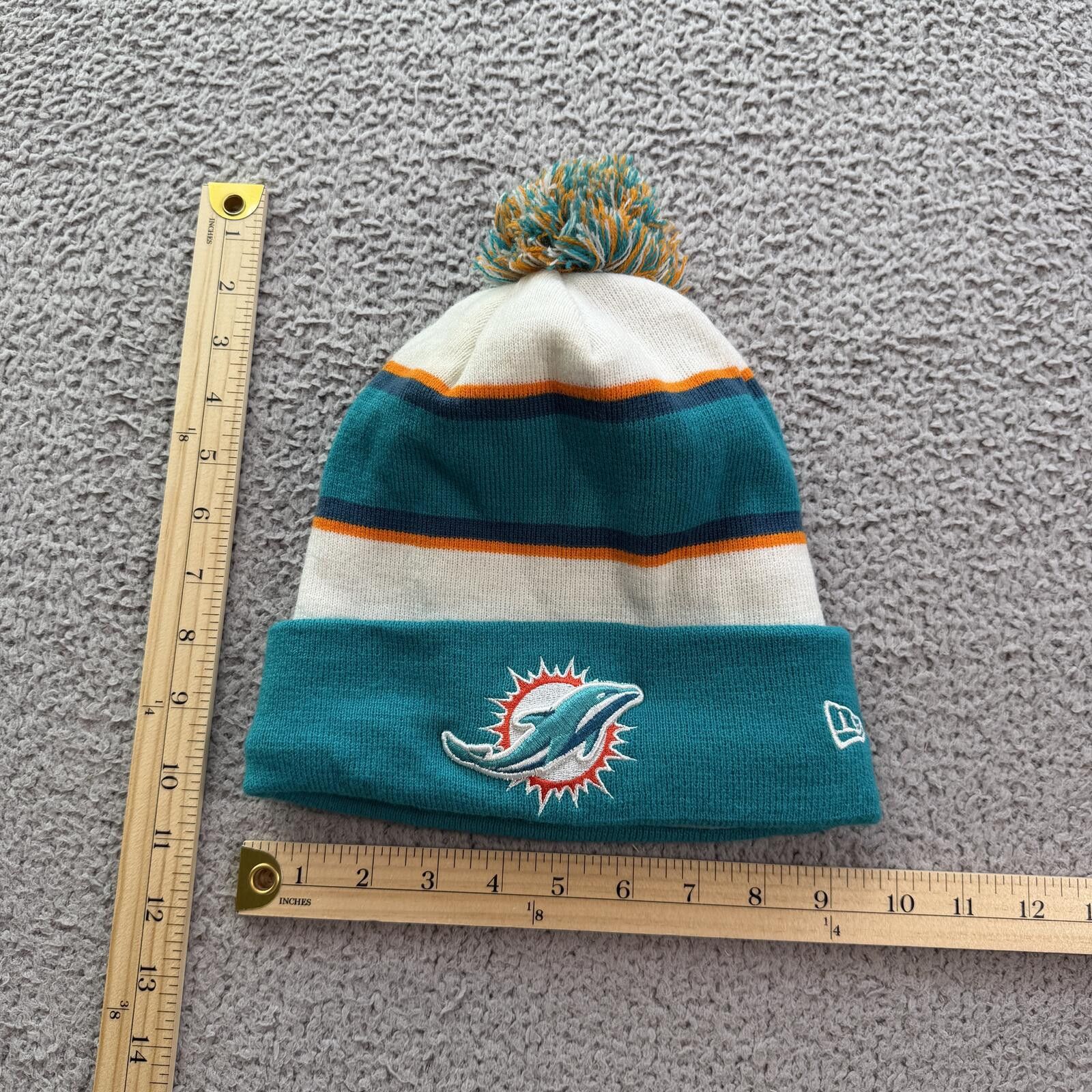 New Era New Era Miami Dolphins Pom Beanie NFL Aqua Orange Winter Hat Size ONE SIZE - 3 Thumbnail
