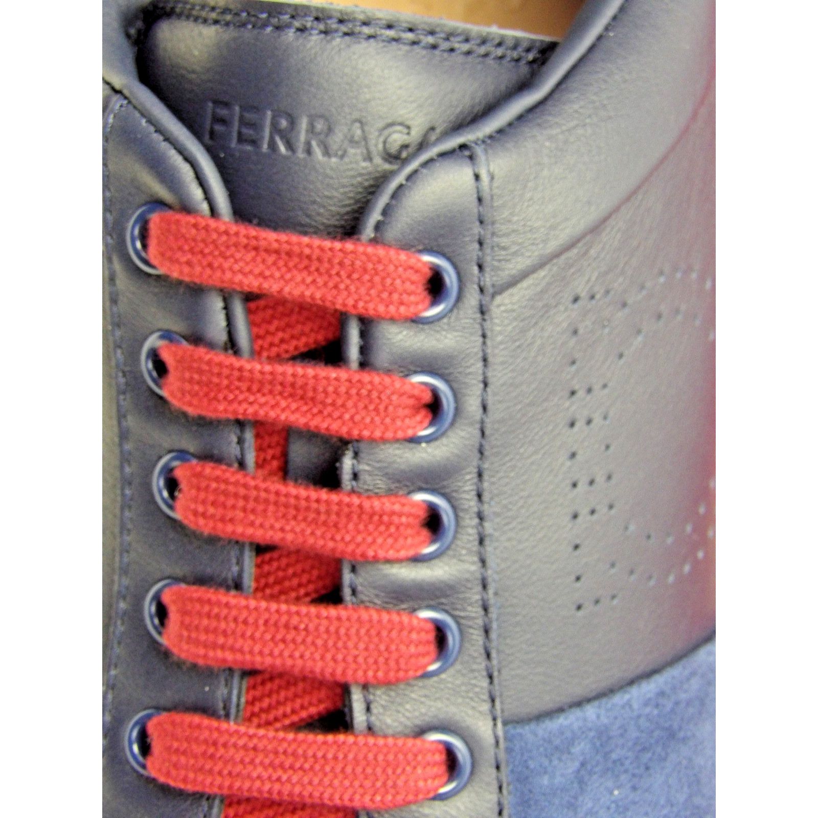 Salvatore Ferragamo FERRAGAMO CASSINA BLUE LEATHER LOGO SNEAKERS 11.5 M ITALY Size US 12.5 / EU 45-46 - 4 Thumbnail