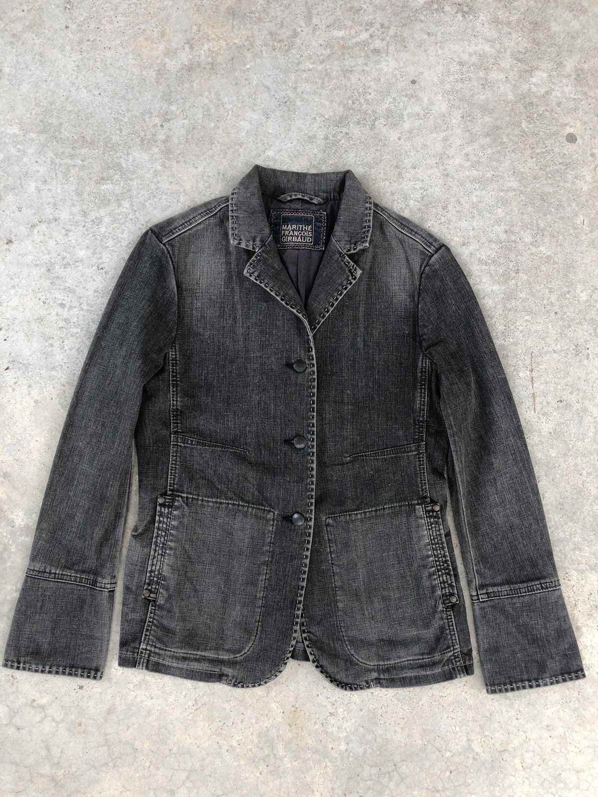 image of Distressed Denim x Marithe Francois Girbaud Denim Jacket Distressed in Black, Men's (Size Medium)