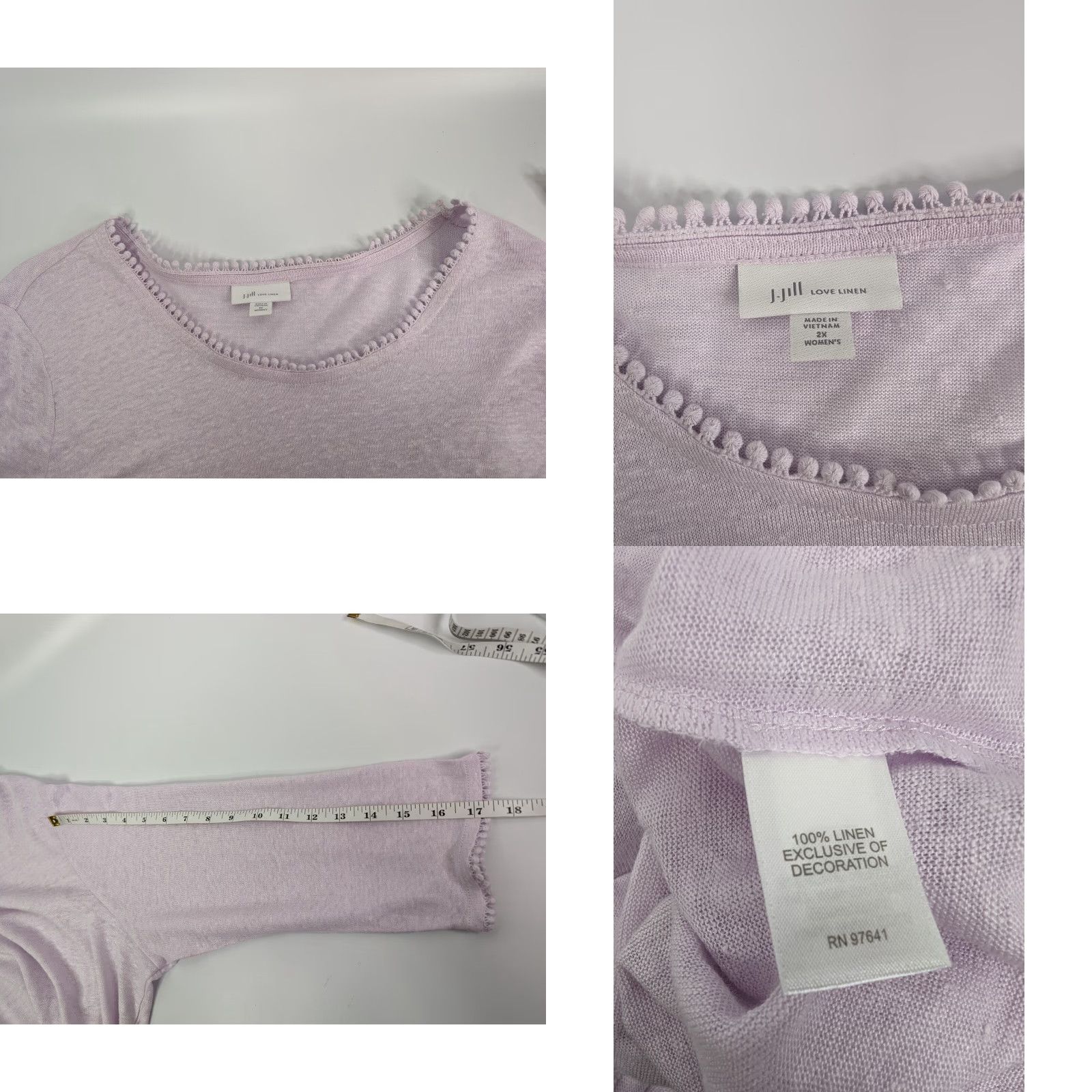 J. Jill VINTAGE J Jill Love Linen Womens Top 2X Purple Pom Pom Trim 100% Linen Knit Blouse Casual Ladies Womens Size XXL / US 16-18 / IT 52-54 - 8 Thumbnail