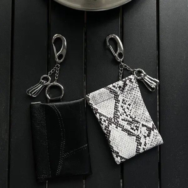 Jewelry Black White Snakeskin Print Keychain Wallet, Compact Wallet Size ONE SIZE - 3 Thumbnail