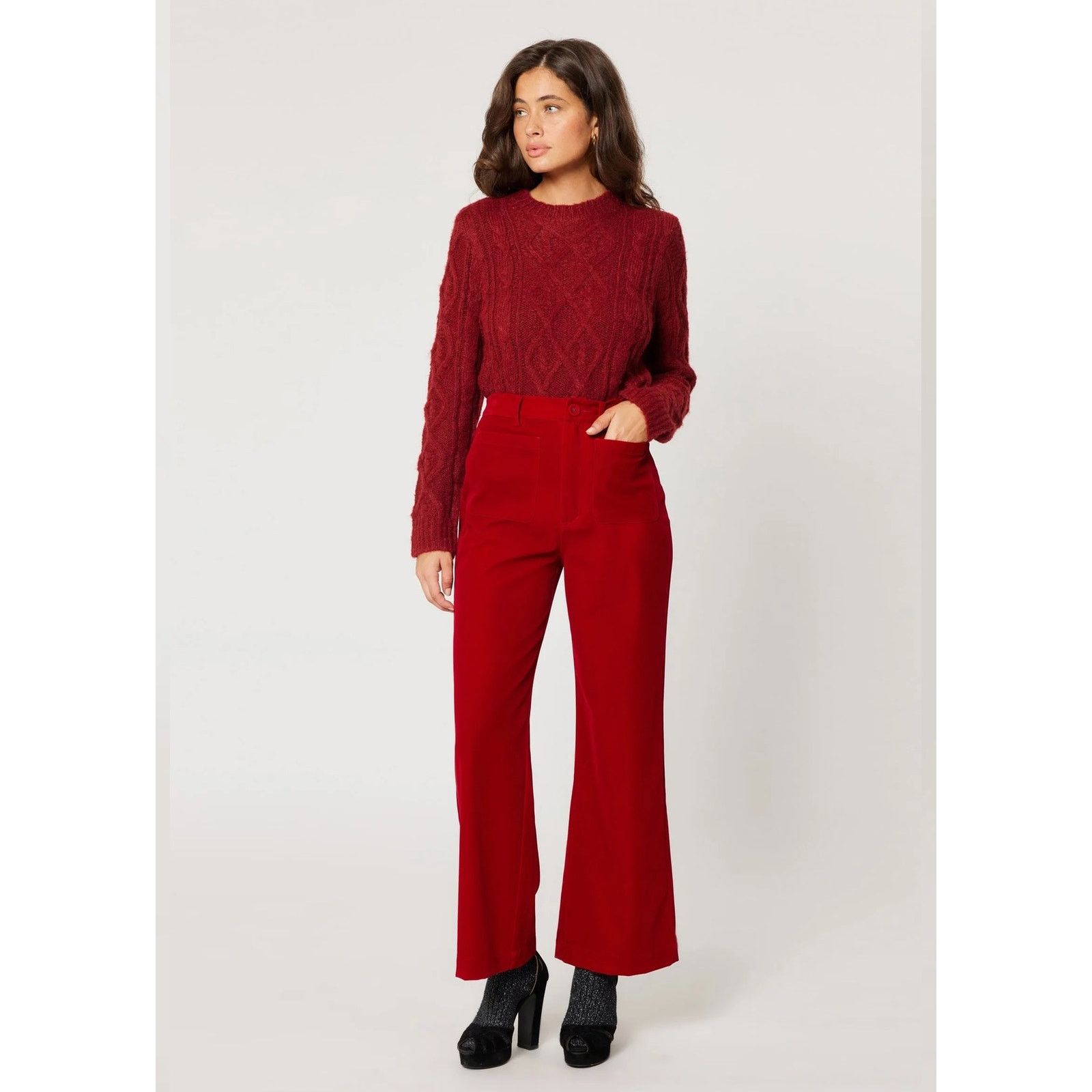 Rolla's ROLLA'S Ruby Red Velvet Wide Leg Sailor Pantankle length 26 Size 26" / US 2 / IT 38 - 1 Thumbnail