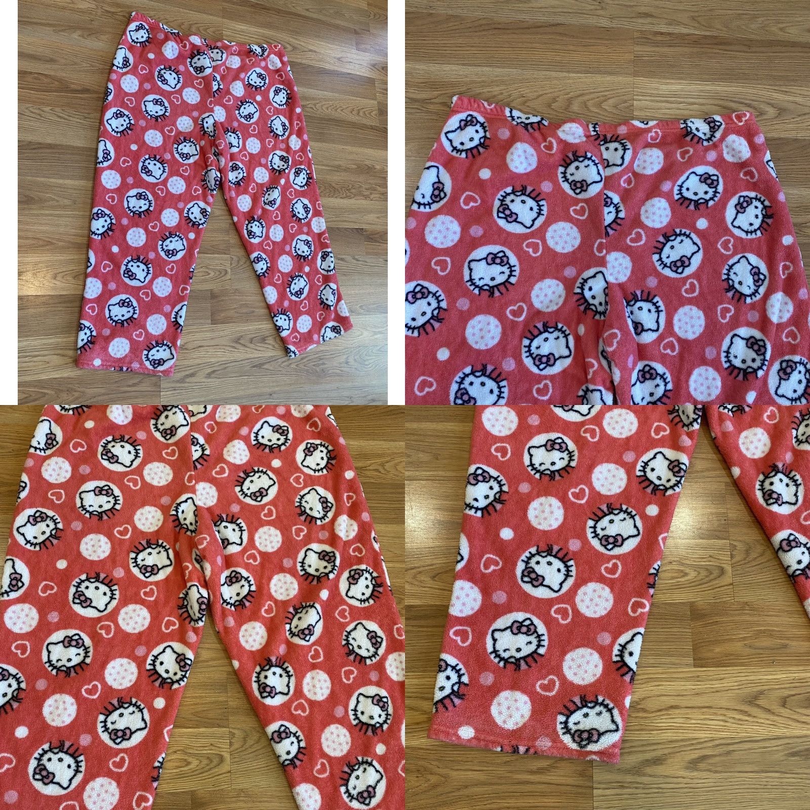 Vintage Sanrio Hello Kitty Pajama Pants Pink Peach 3XL Elastic Waist Womens Plus Fleece Sleep Pants 90s Whimsical Hearts Polka Dots Comfort Cozy Plush Size 40" / US 18 - 8 Thumbnail