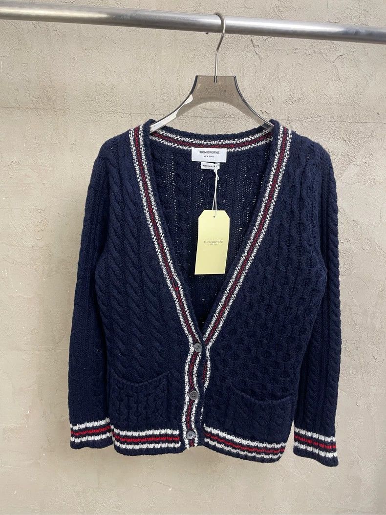 Thom Browne Thom browne Dark blue neckline hem stripe knitted wool card Size US XXS / EU 40 - 1 Thumbnail