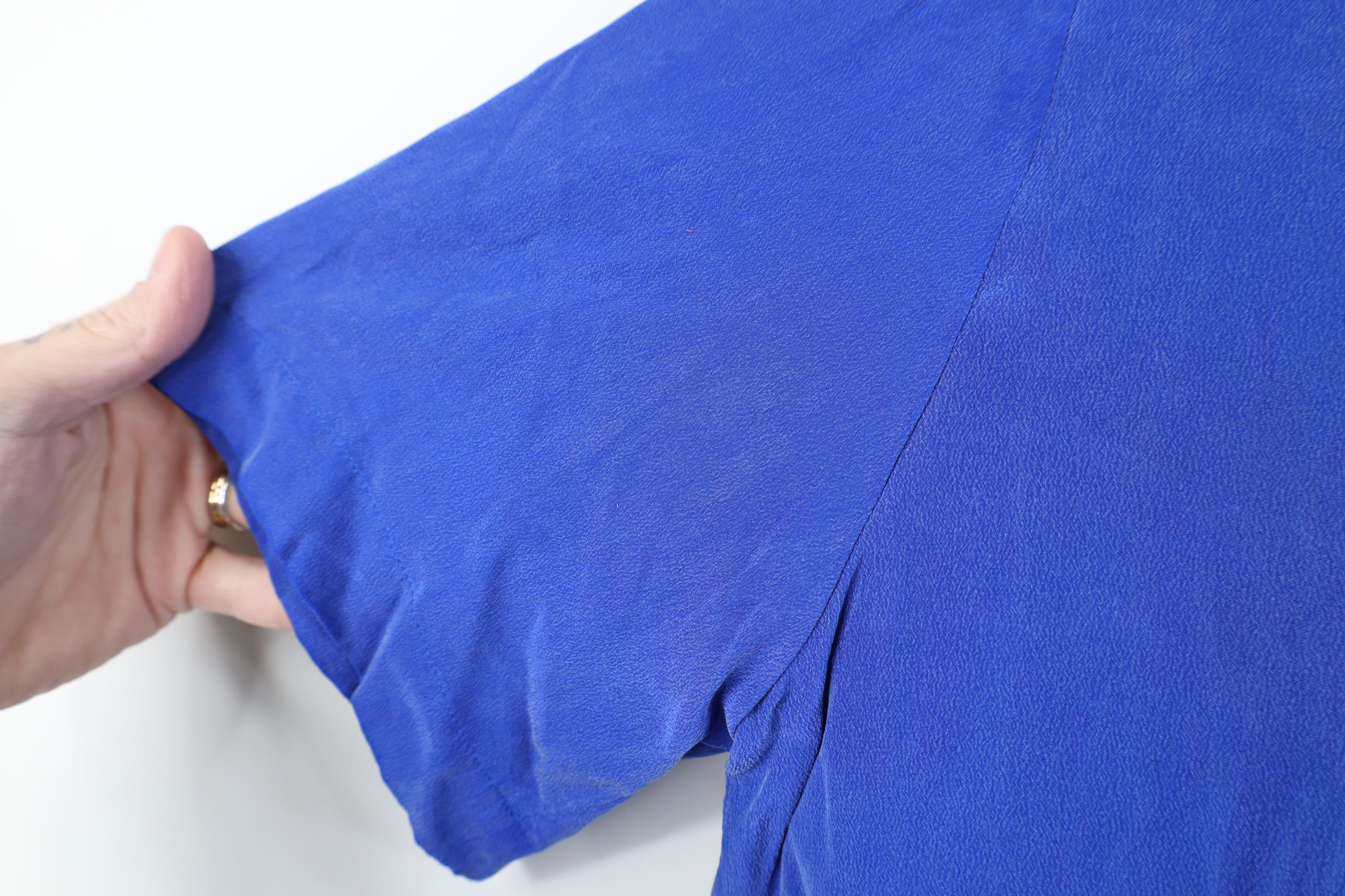 Vintage Vintage 90s Streetwear Blank Silk Short Sleeve Shirt Blue Size L / US 10 / IT 46 - 6 Thumbnail