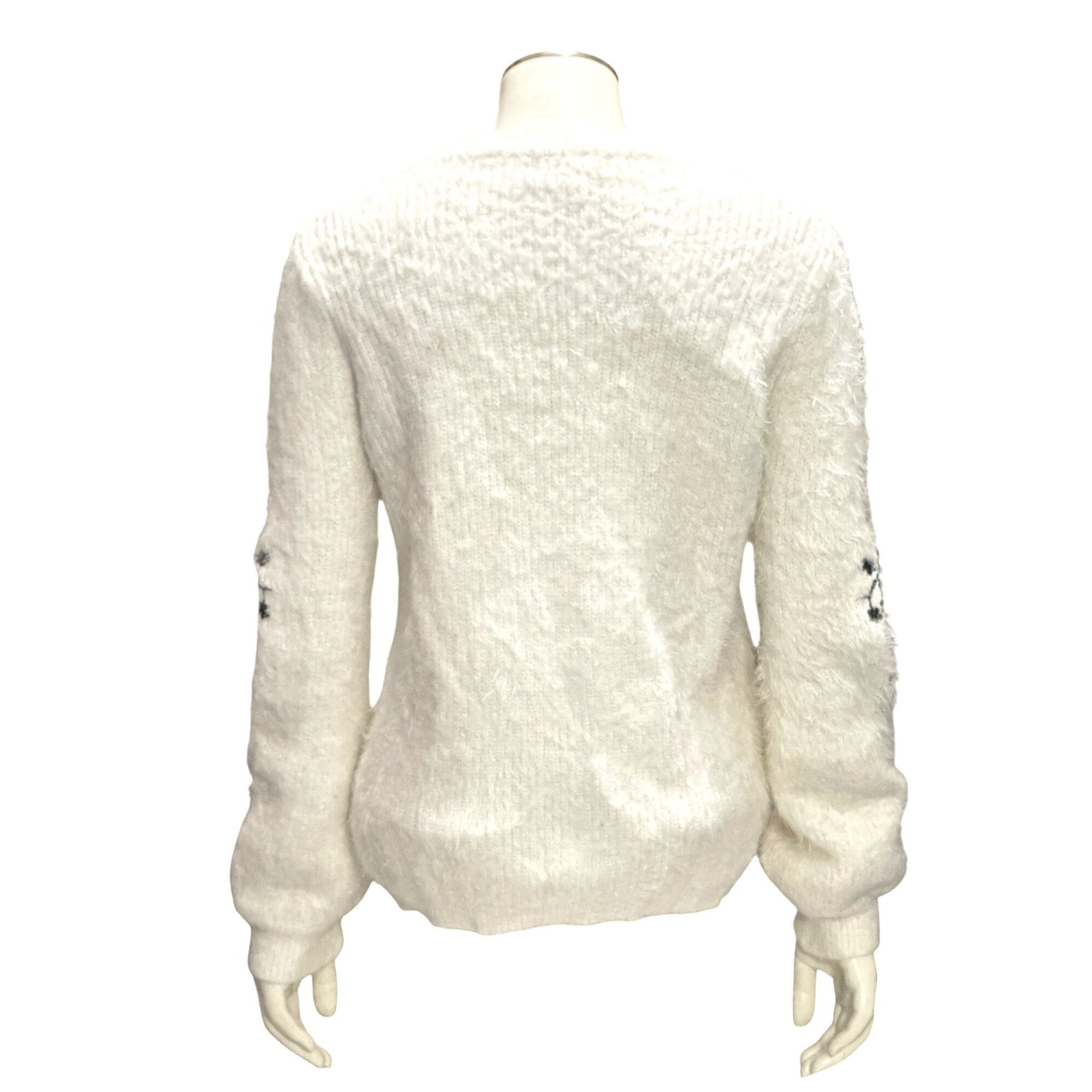 Nordstrom Woven Heart Large Ivory Fuzzy Floral Embroidered Sweater Cot Size L / US 10 / IT 46 - 4 Thumbnail