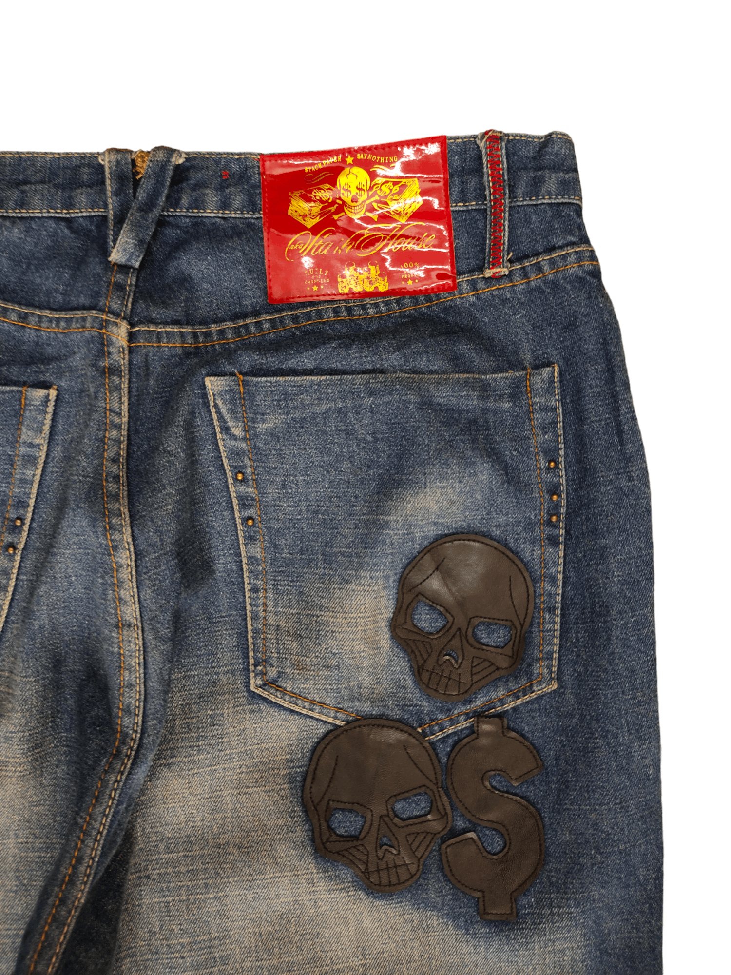Kapital Stash House Skull Dollar Patch Denim Wide Leg Baggy Jeans Size US 37 - 4 Thumbnail