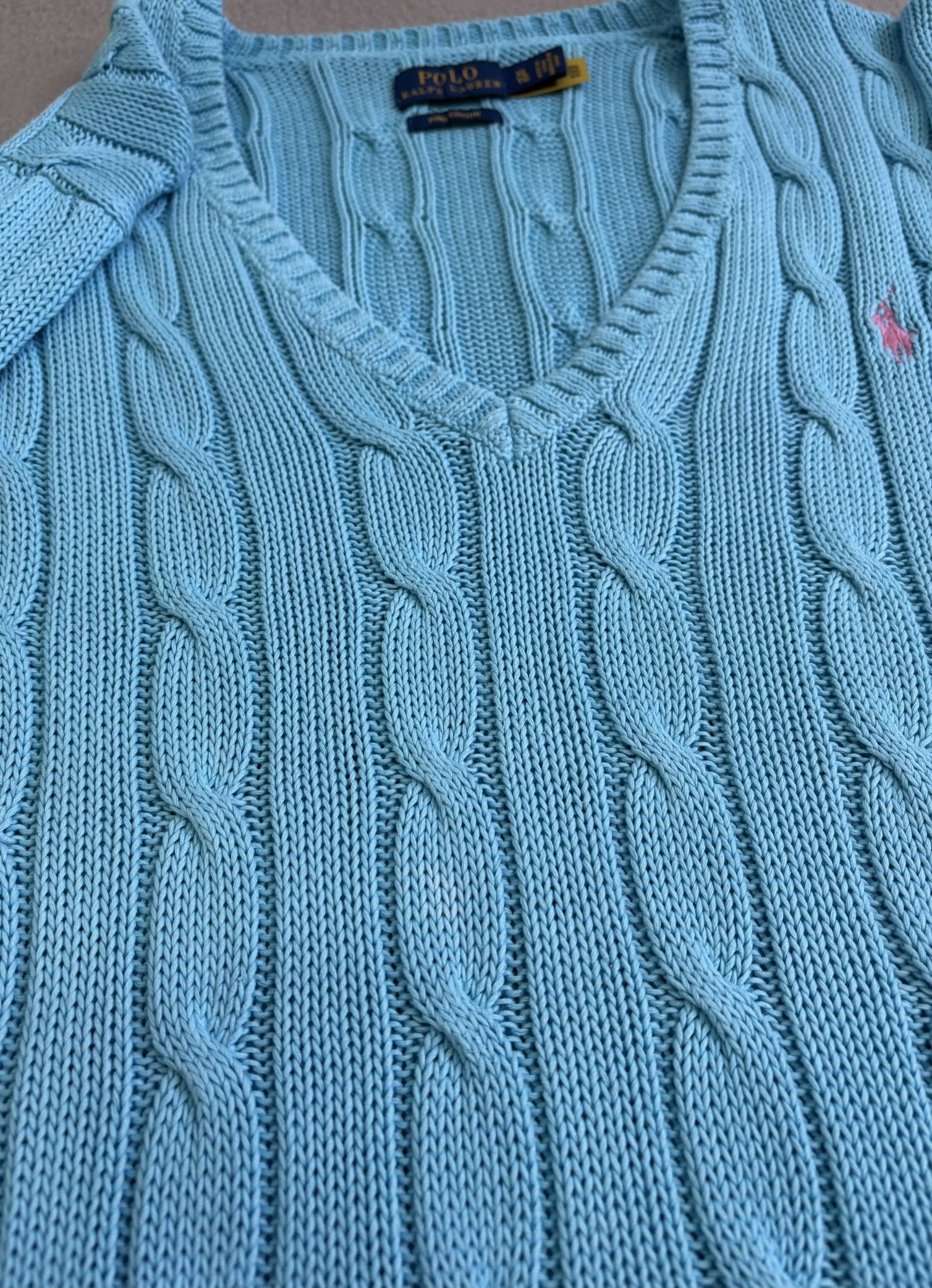Polo Ralph Lauren Polo Ralph Lauren Cable V-Neck Baby Blue Sweater Size XL Size XL / US 12-14 / IT 48-50 - 7 Thumbnail