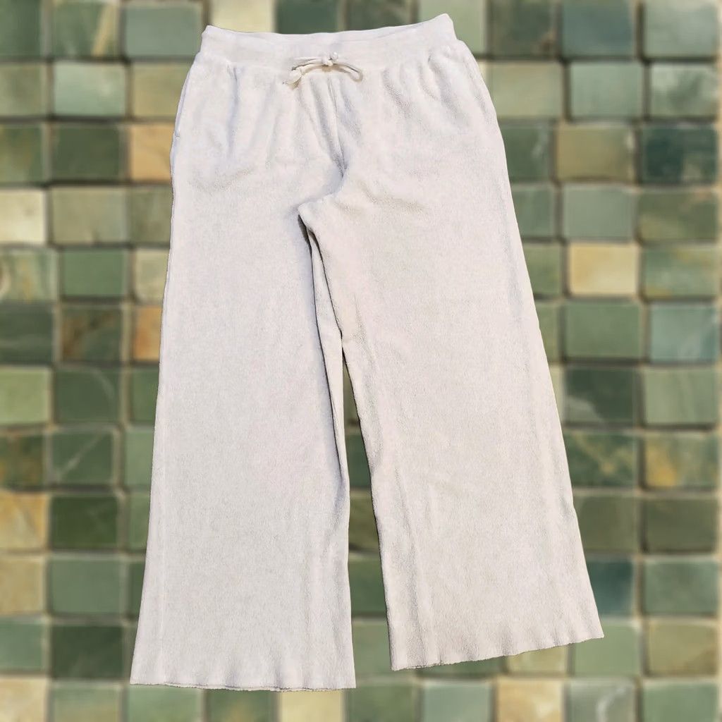 Vintage Aerie Womens L Ivory Relaxed Soft Terry Wide Leg Jogger Pants Lounge Wide-Leg Pants Casual Girls? Size 36" / US 14 / IT 50 - 1 Thumbnail