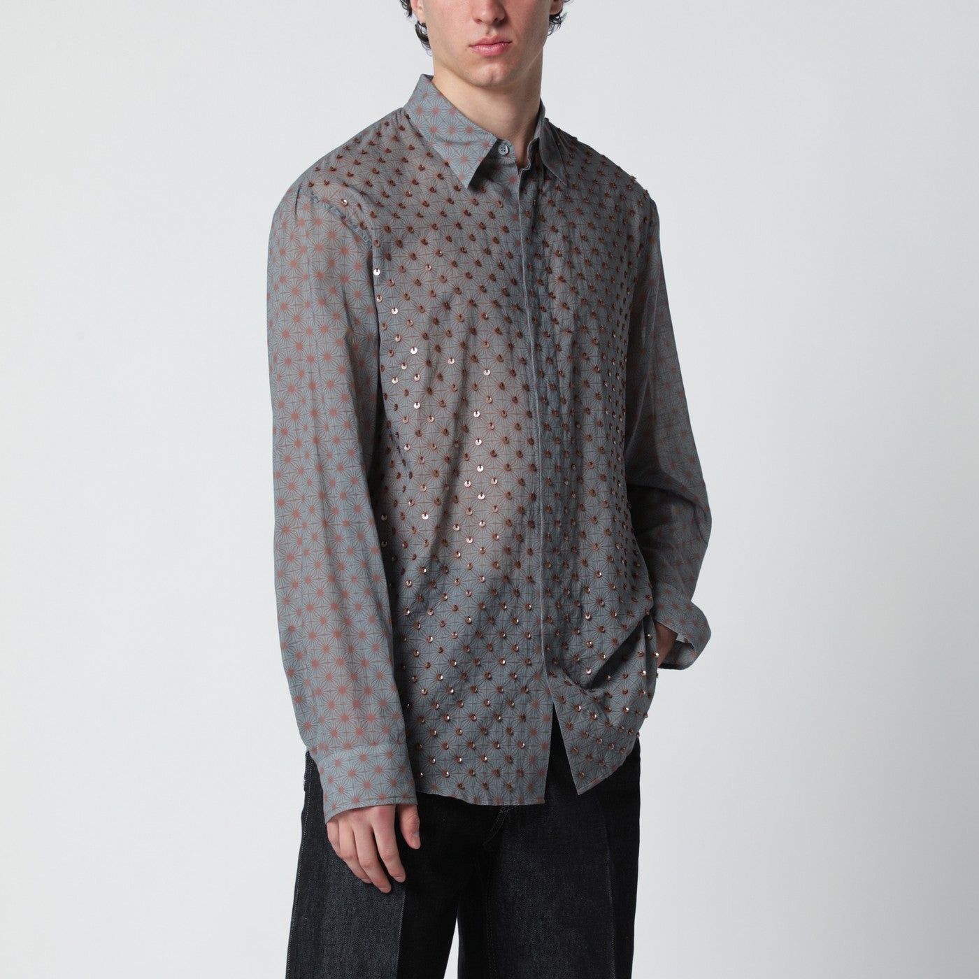 Dries Van Noten Dries Van Noten Grey Shirt With Sequins Size US S / EU 44-46 / 1 - 1 Thumbnail