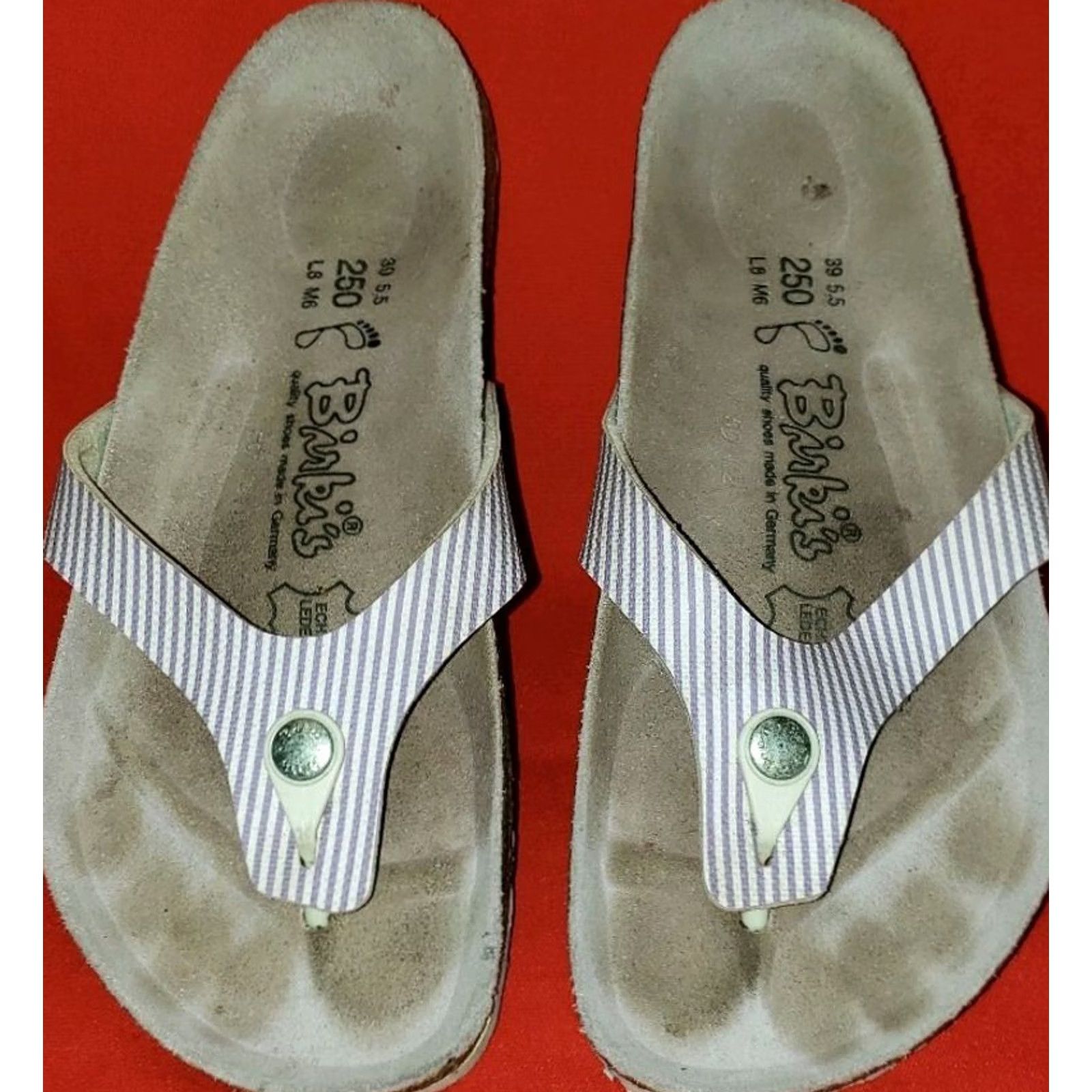 Birkenstock Birkenstock Birki's Women's Toe Post Slide Sandals 8M White Lavender Striped Slip On Casual Size US 6 / IT 36 - 3 Thumbnail
