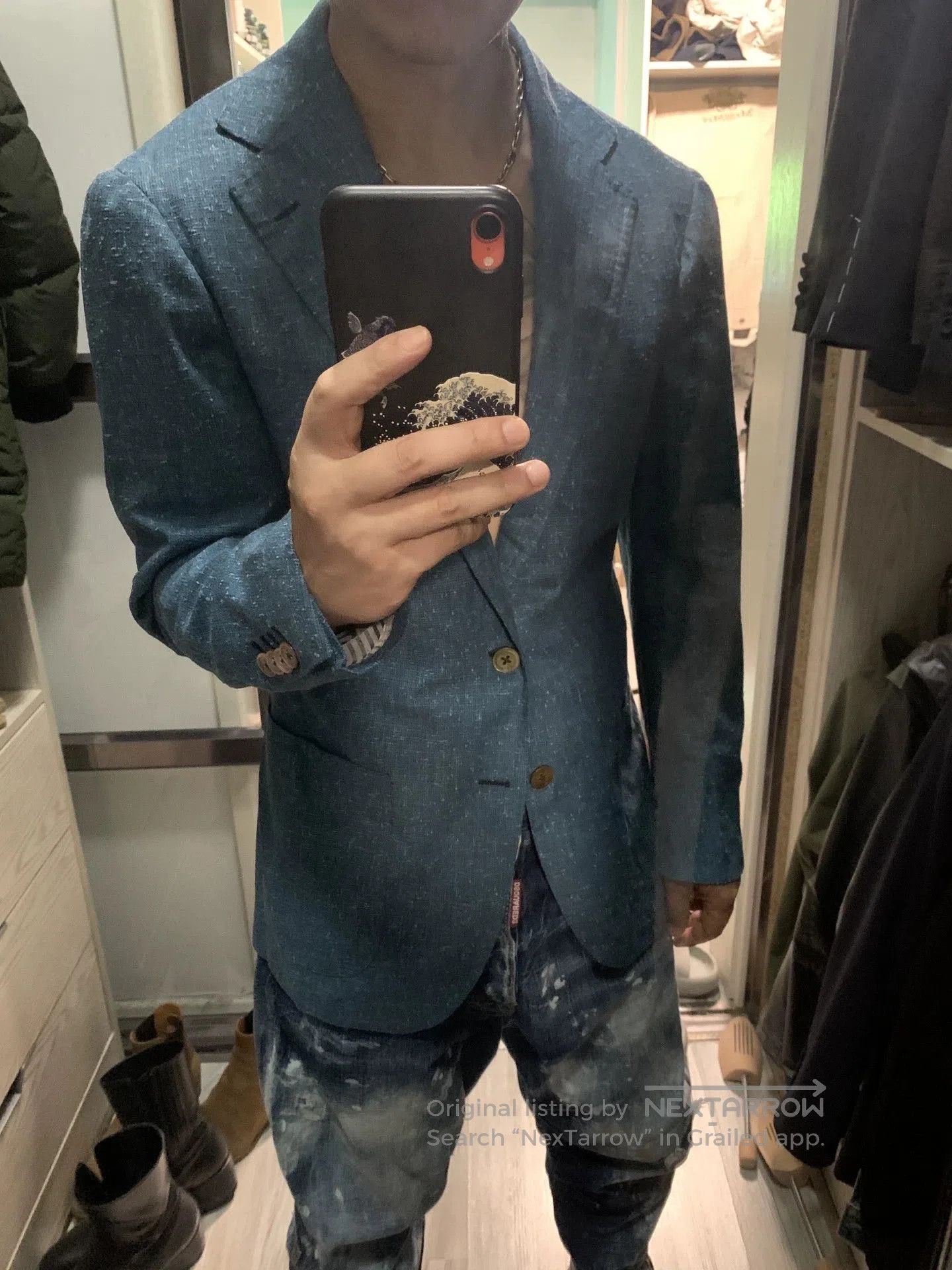 Ring Jacket custom hand-tailored jacket in turquoise blue. Size US L / EU 52-54 / 3 - 6 Thumbnail