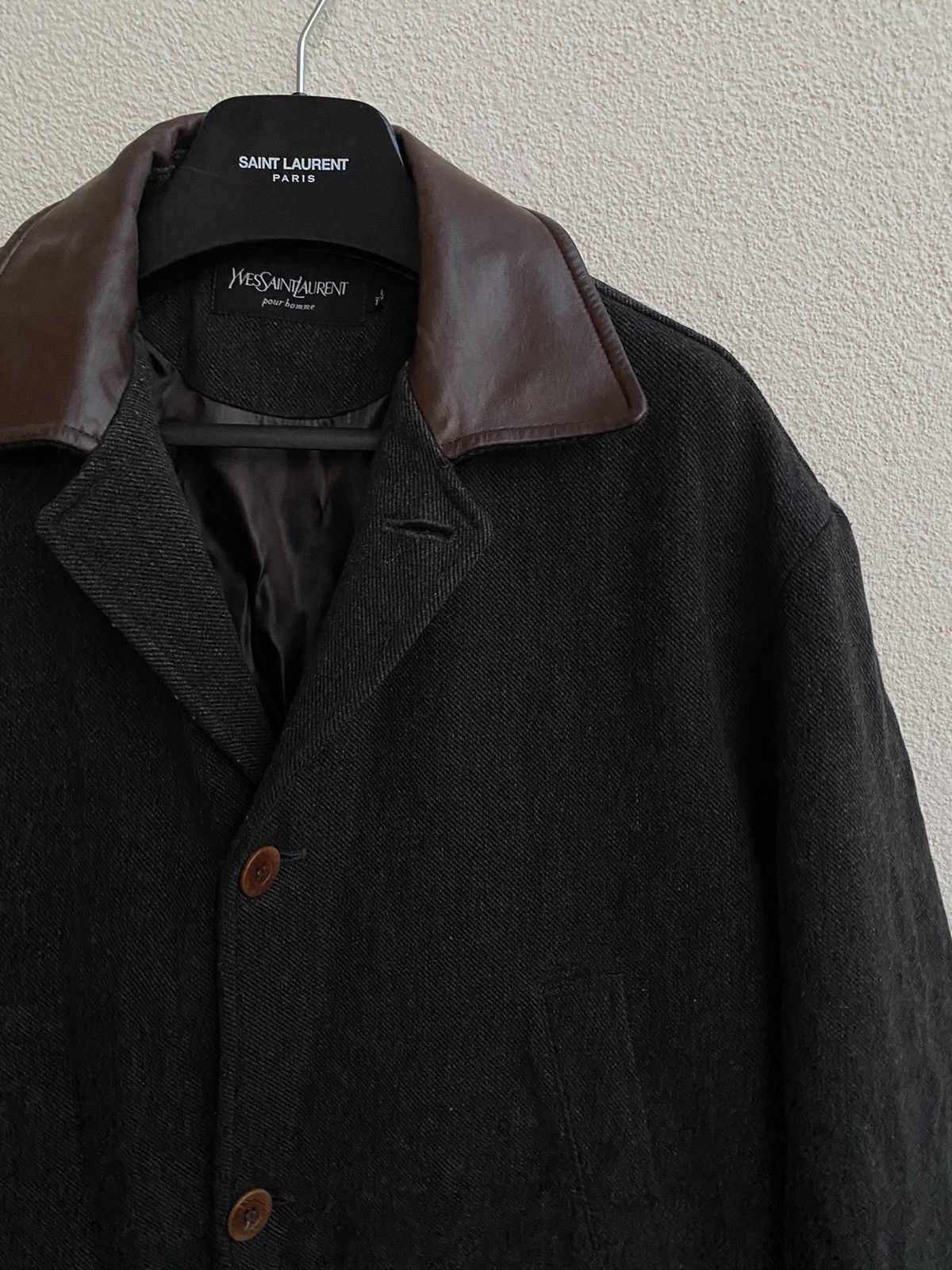 Yves Saint Laurent 90s Wool YSL Coat YSL Jacket Leather Size US M / EU 48-50 / 2 - 2 Thumbnail