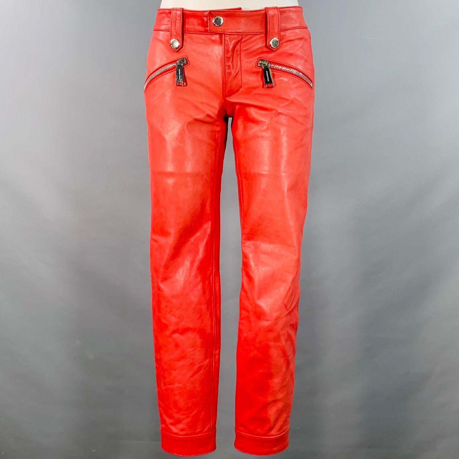 Dsquared2 DSQUARED2 Red Lambskin Leather Low Rise Biker Casual Pants Size 25" / US 0 / IT 36 - 1 Thumbnail