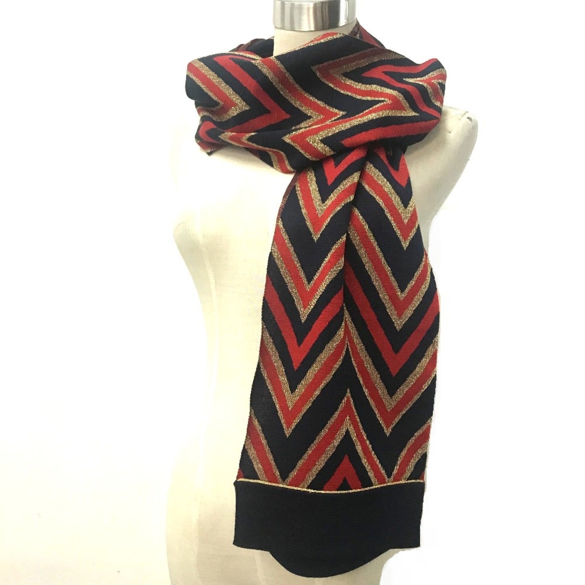 Gucci Gucci Stole/Shawl Scarf Navy Navy x Gold x Red Size ONE SIZE - 1 Thumbnail
