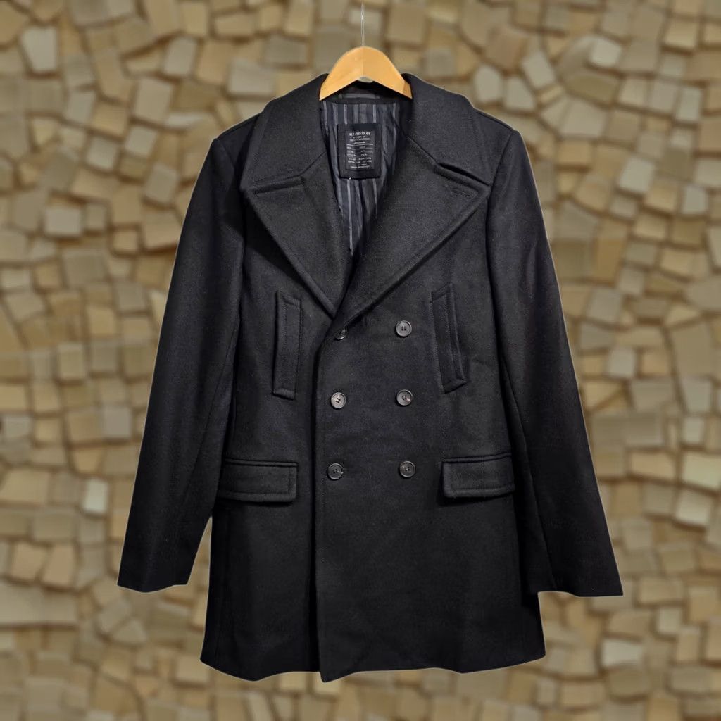 Allsaints AllSaints Mens Coat Black 40 Torrent Wool Double Breasted Peacoat Coat Mens Wool Black 40 AllSaints Size US XXS / EU 40 - 1 Thumbnail