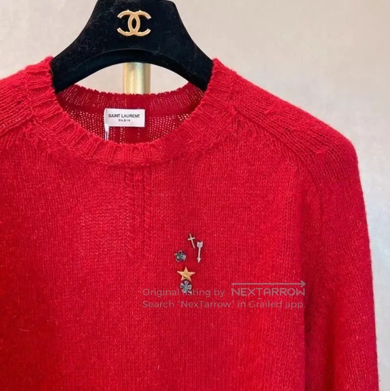 Yves Saint Laurent YSL Red Wool Long Sleeve Knit Sweater . Size S / US 4 / IT 40 - 4 Thumbnail