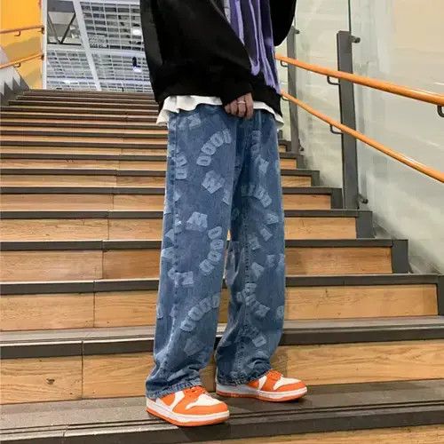 Other Men's Print Straight Leg Baggy Jeans Harajuku Fashion Size US 34 / EU 50 - 3 Thumbnail