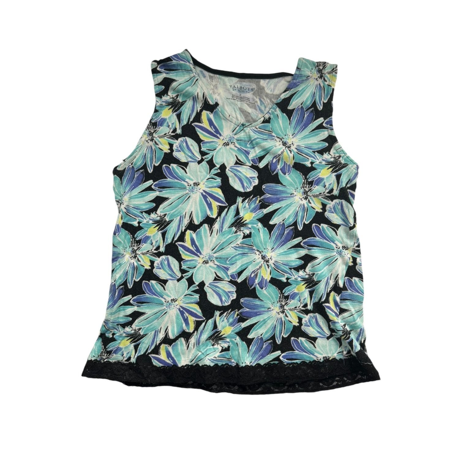 Other Talbots Petites Black and Blue Floral Tank Top Small Size S / US 4 / IT 40 - 1 Thumbnail