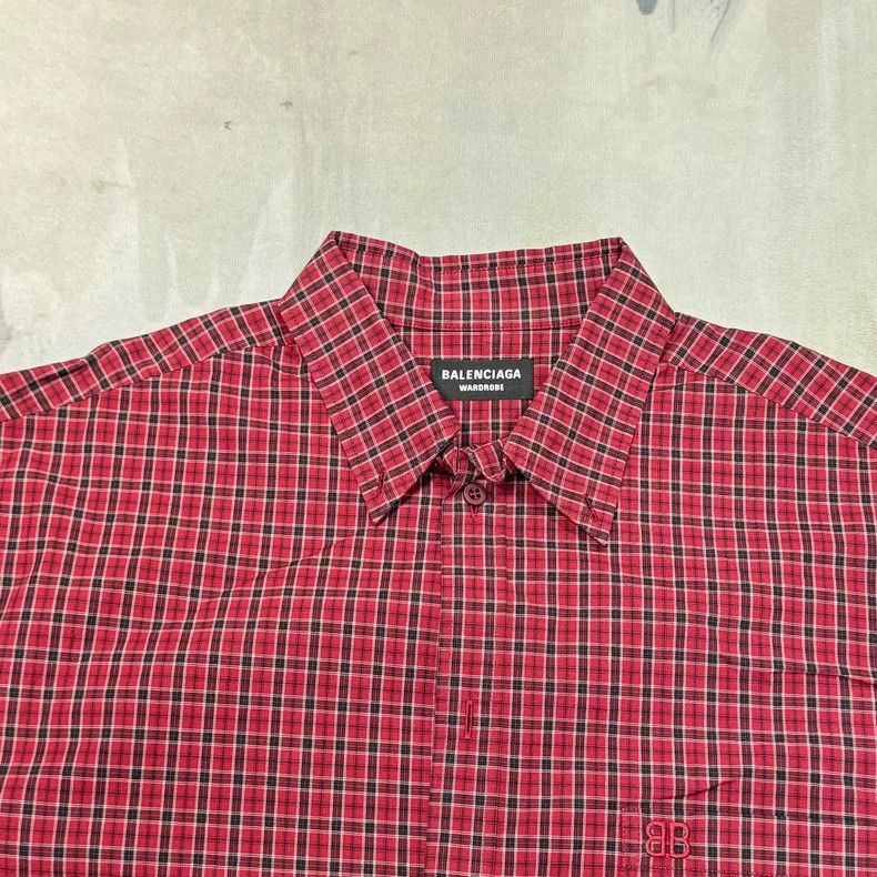 Balenciaga Balenciaga size 38 Red Plaid Wide Edition Casual Long Slee Size L / US 10 / IT 46 - 4 Thumbnail