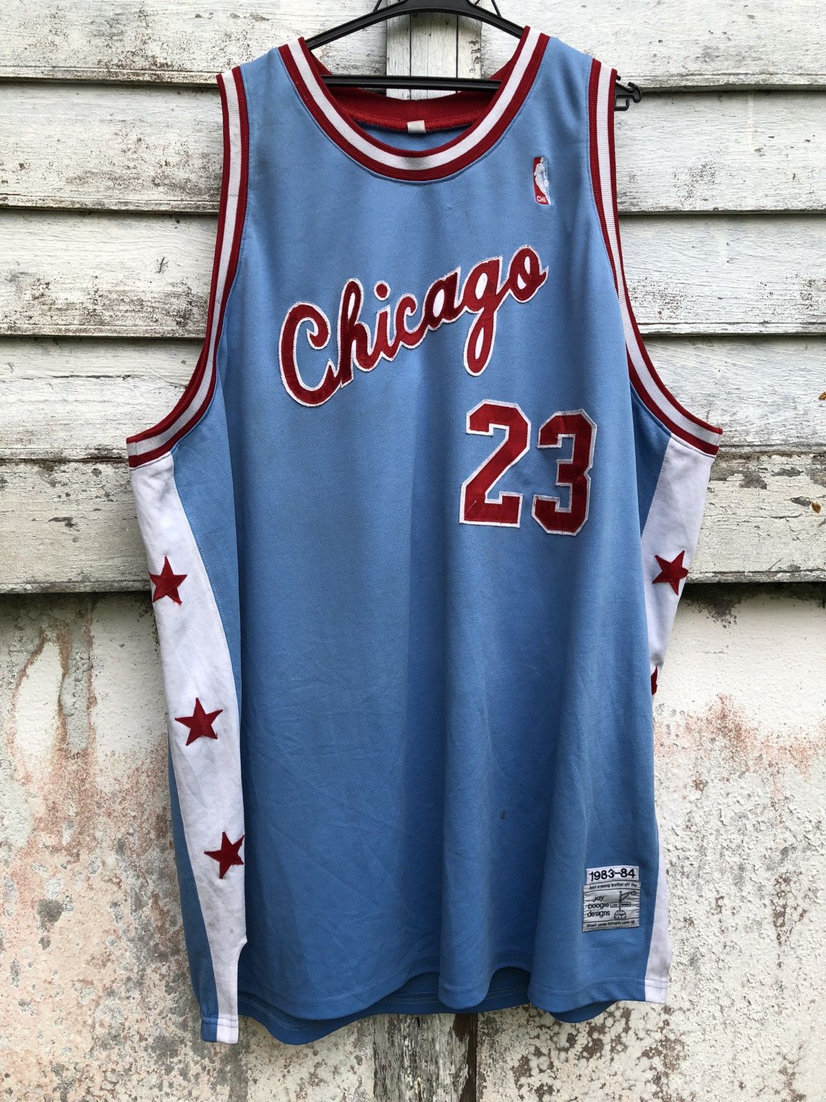 image of Very Vintage Oversized OG Chicago Jay Boogie Basketball Jersey in Light Blue Jeans, Men's (Size 2XL