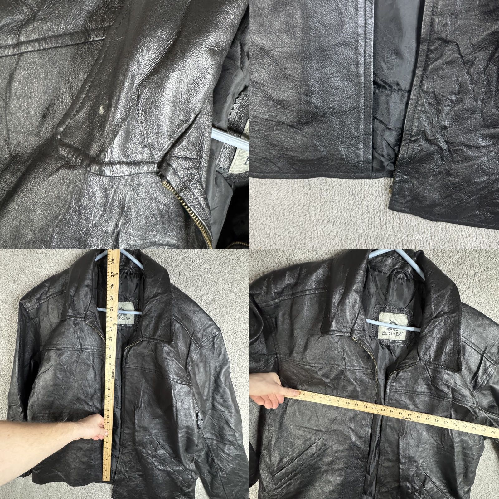 Vintage Burk's Bay Jacket Mens XL Black Leather Full Zip Bomber Insulated Lined Size US XL / EU 56 / 4 - 8 Thumbnail