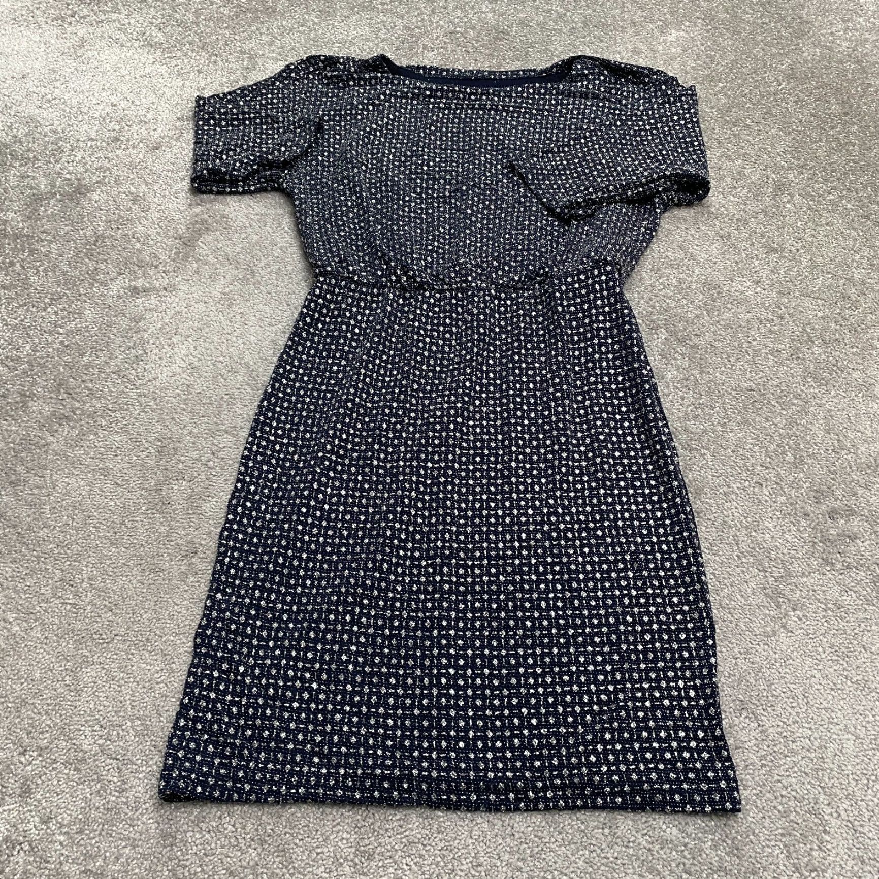 Vintage En Focus Studio Womens Midi Sheath Dress Blue 10 Half Sleeve Glitter Shiny Size L / US 10 / IT 46 - 2 Thumbnail