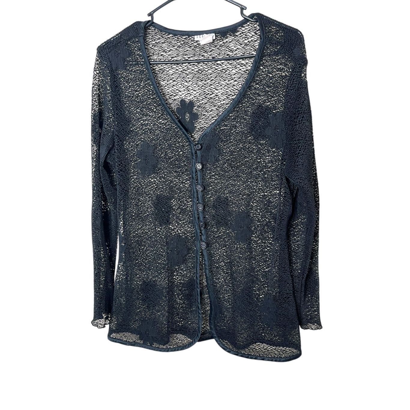 Other Vintage Zenobia Black Sheer Button Front Cardigan Flower Pri Size XL / US 12-14 / IT 48-50 - 1 Thumbnail