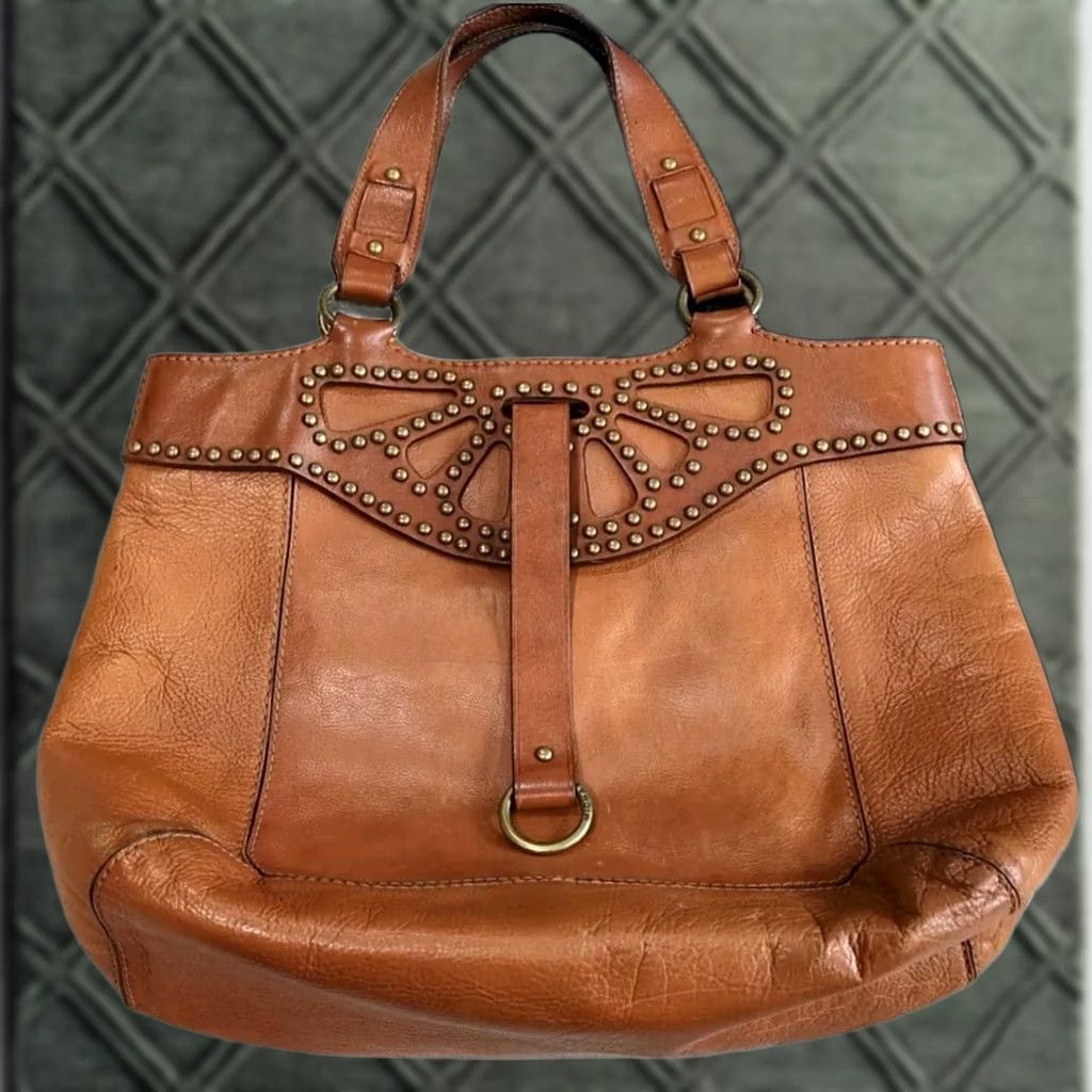 Michael Kors VINTAGE Michael Kors Studded Leather Hobo Tote Bag Brown Large 80s 90s Hippie Boho Womens Size ONE SIZE - 1 Thumbnail