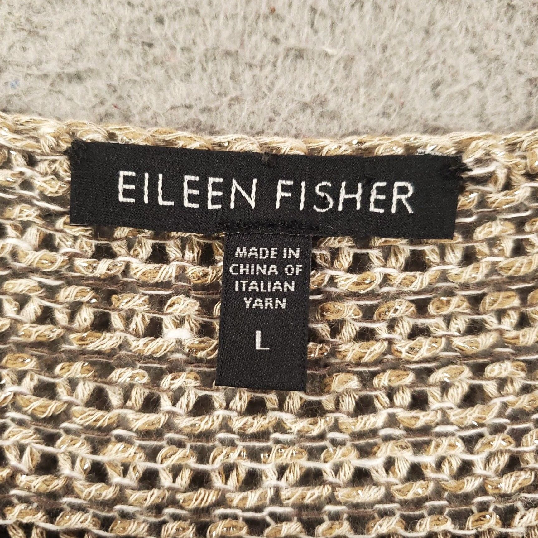 Eileen Fisher EILEEN FISHER Sweater Womens Large Beige Striped Open Knit Pullover V-Neck Lightweight Bohemian Classic Size L / US 10 / IT 46 - 5 Thumbnail