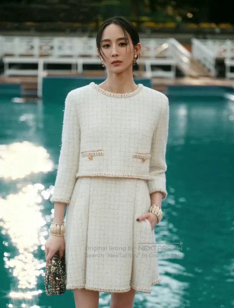 Chanel Chanel 25a handicraft workshop white plaid gold silk edge Size XS / US 0-2 / IT 36-38 - 7 Thumbnail