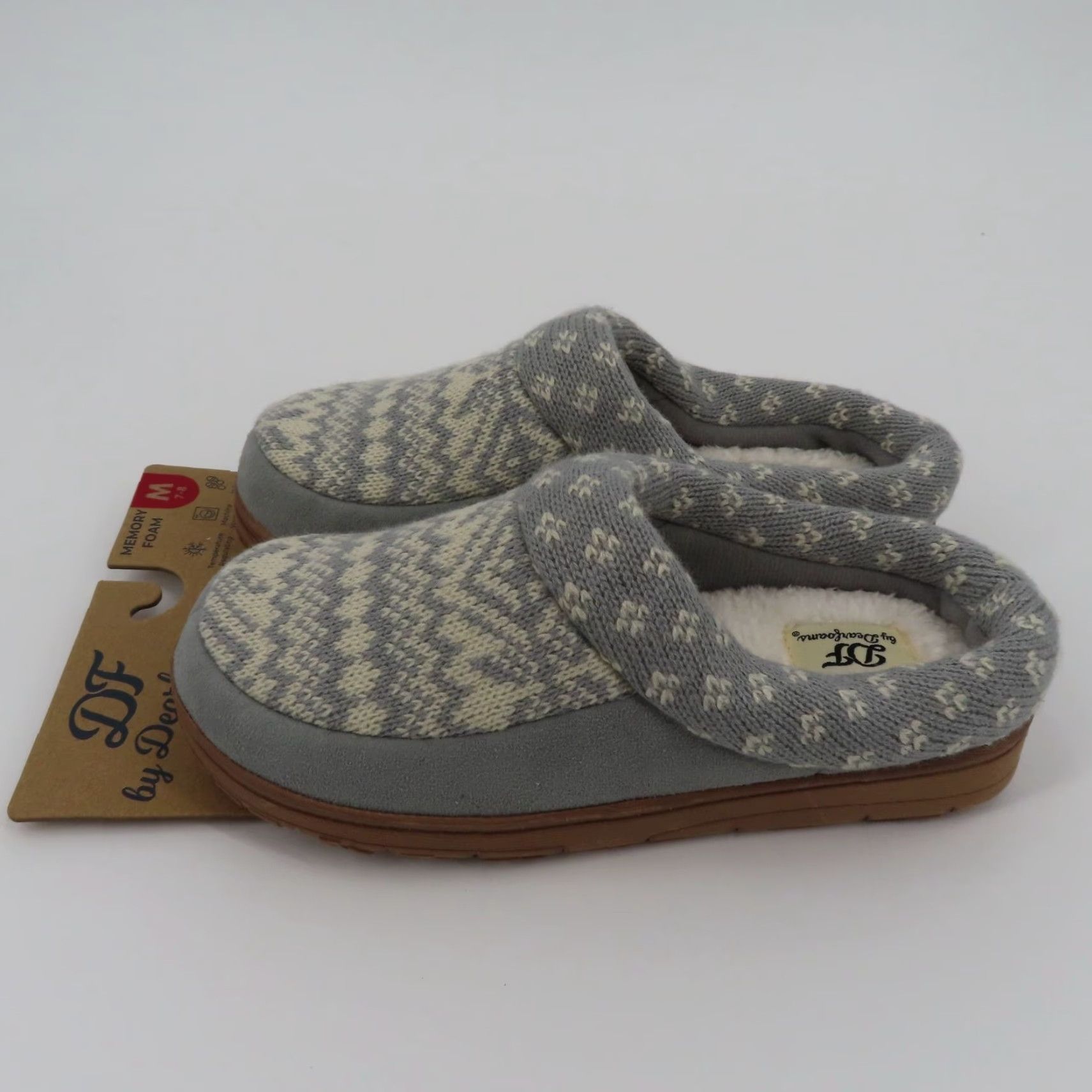Vintage Dearfoams Slipper Women Medium 7-8 Gray Knit Memory Foam Indoor Outdoor Slip-On New Size M / US 6-8 / IT 42-44 - 4 Thumbnail