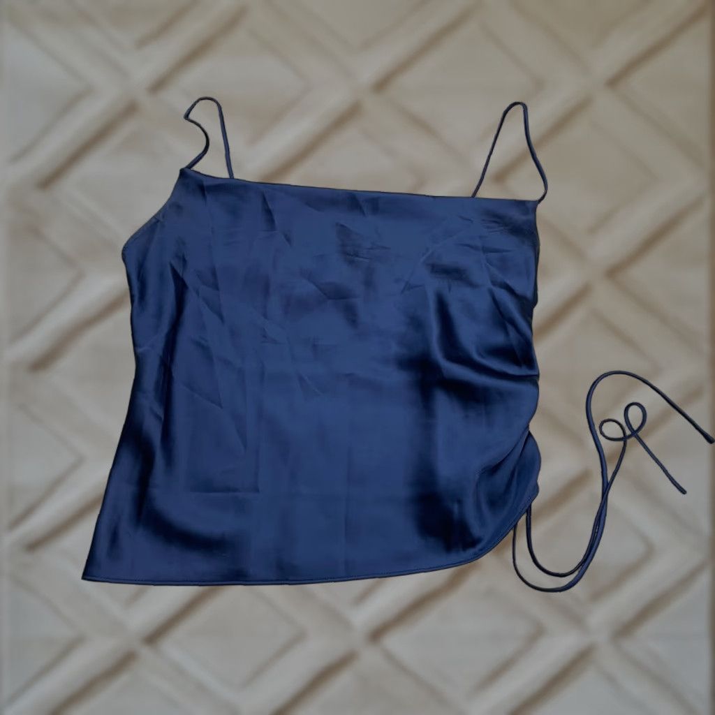 AQUA Aqua Satin Camisole Tank Top Womens L Navy Blue Spaghetti Strap Sleeveless Tunic Dressy Casual Size L / US 10 / IT 46 - 1 Thumbnail
