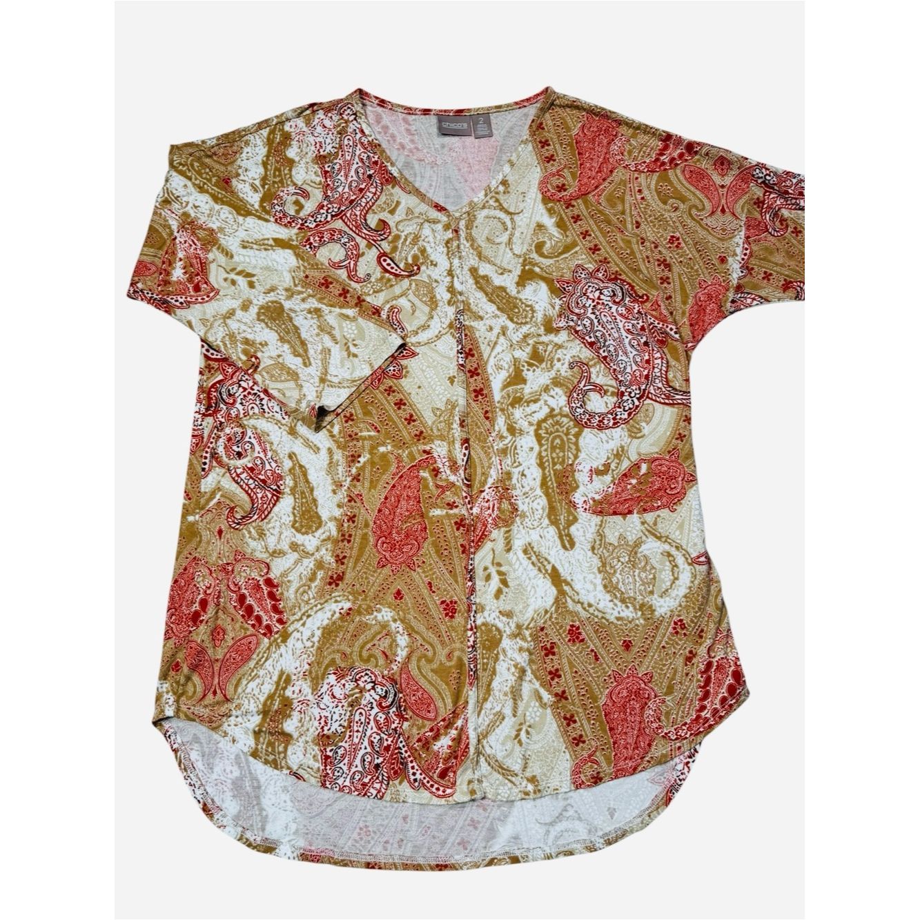 Chicos Chico's Paisley V-Neck Long-Sleeve Tunic Top Size 2 US L Size L / US 10 / IT 46 - 2 Thumbnail