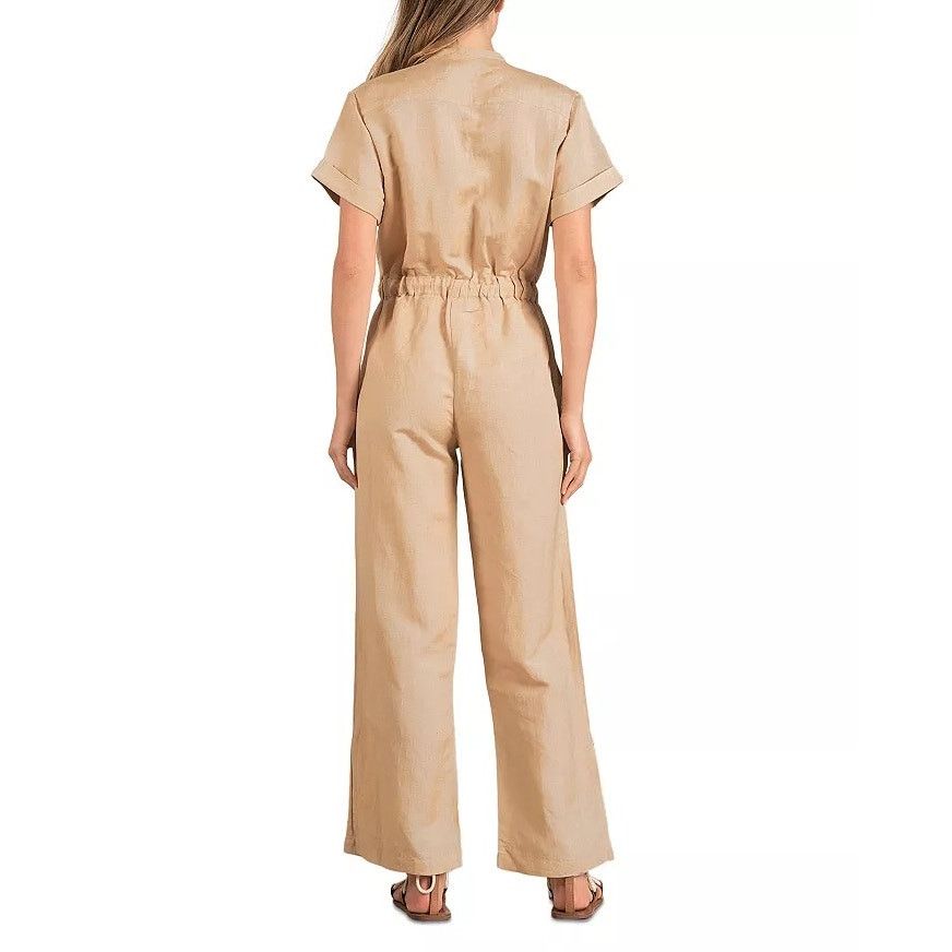 ELAN Elan Women Taupe Woven Linen/Viscose Casual Jumpsuit Size XS Size 26" / US 2 / IT 38 - 2 Thumbnail