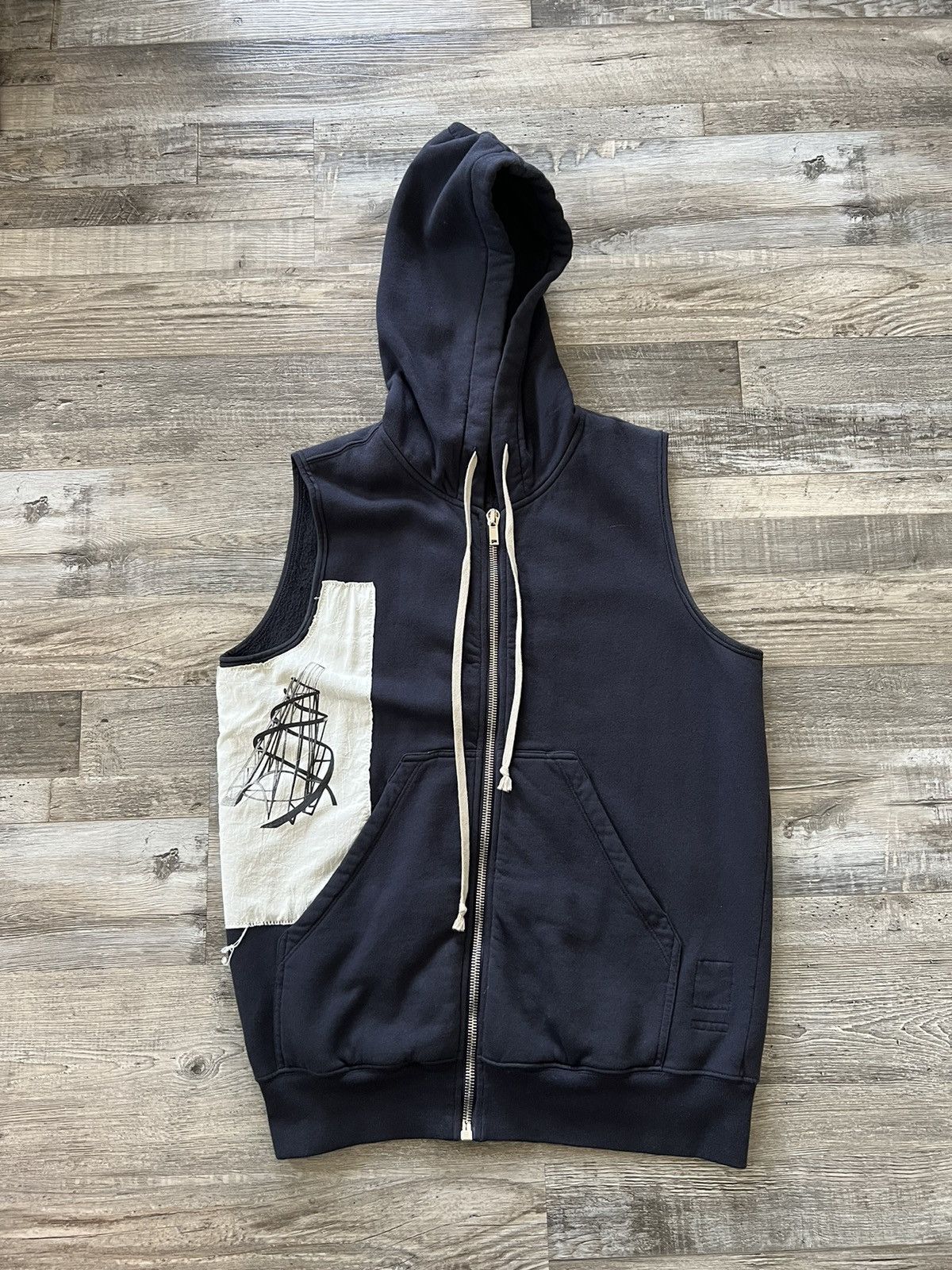 image of Rick Owens Sleeveless Hood Zip Up in Indigo, Men's (Size Small)