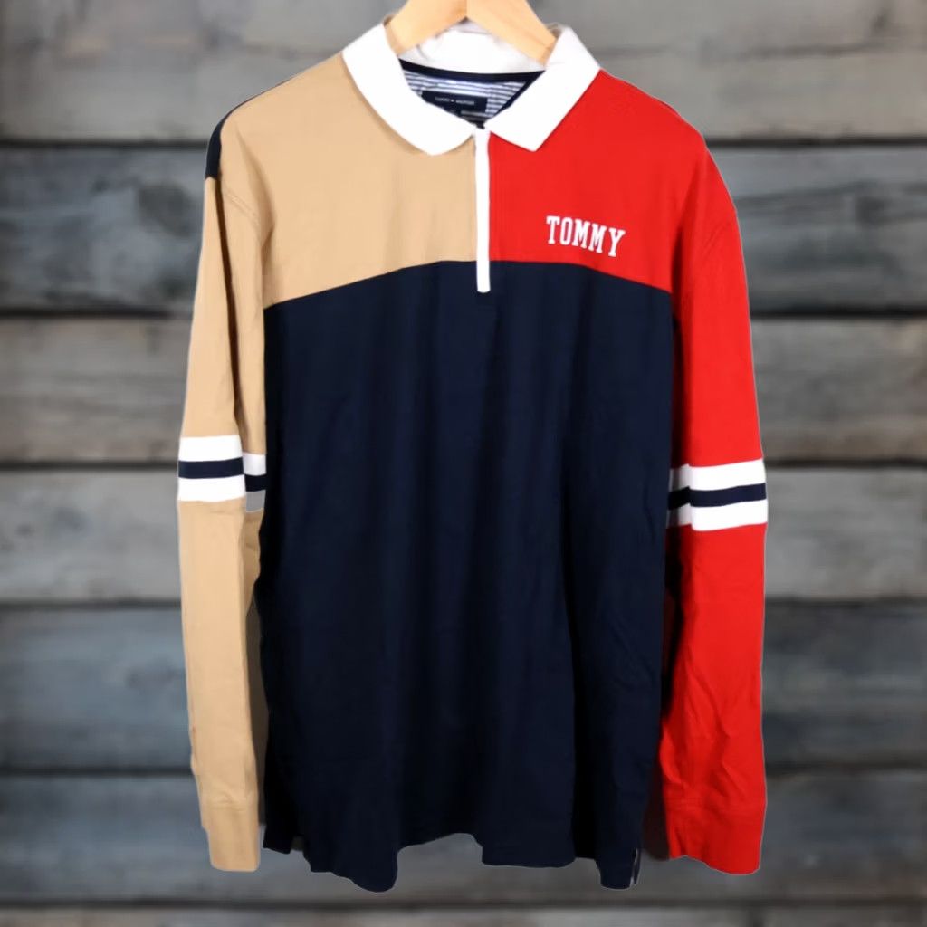 Tommy Hilfiger Tommy Hilfiger Rugby Polo Shirt Men's 2XL Blue Red Beige 1/4 Zip Long Sleeve Size US XXL / EU 58 / 5 - 1 Thumbnail